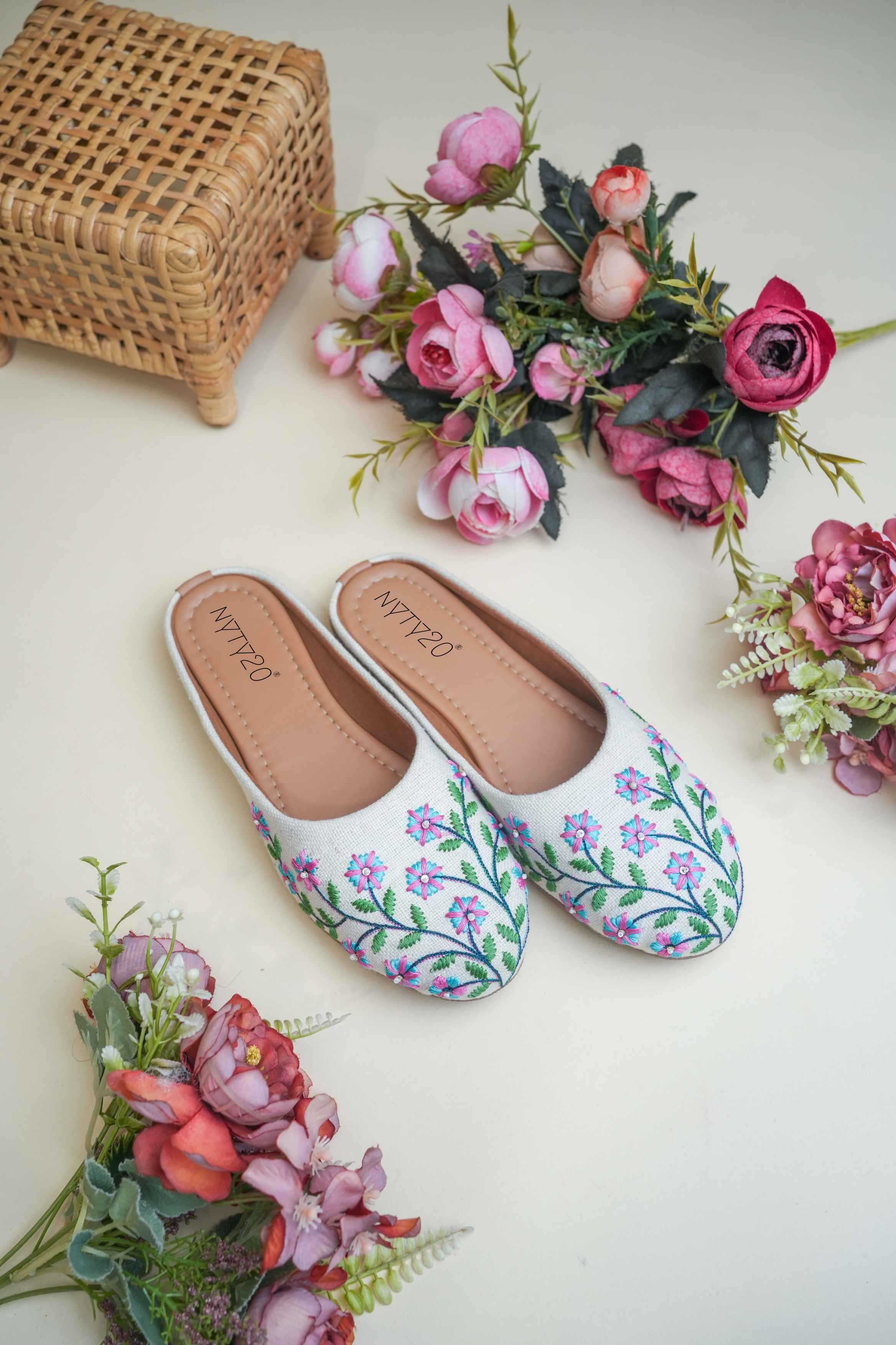 YNF Wholesale Premium Roman Silk Designer Juttis KESH641 purpal flower | Surat Manufacturer