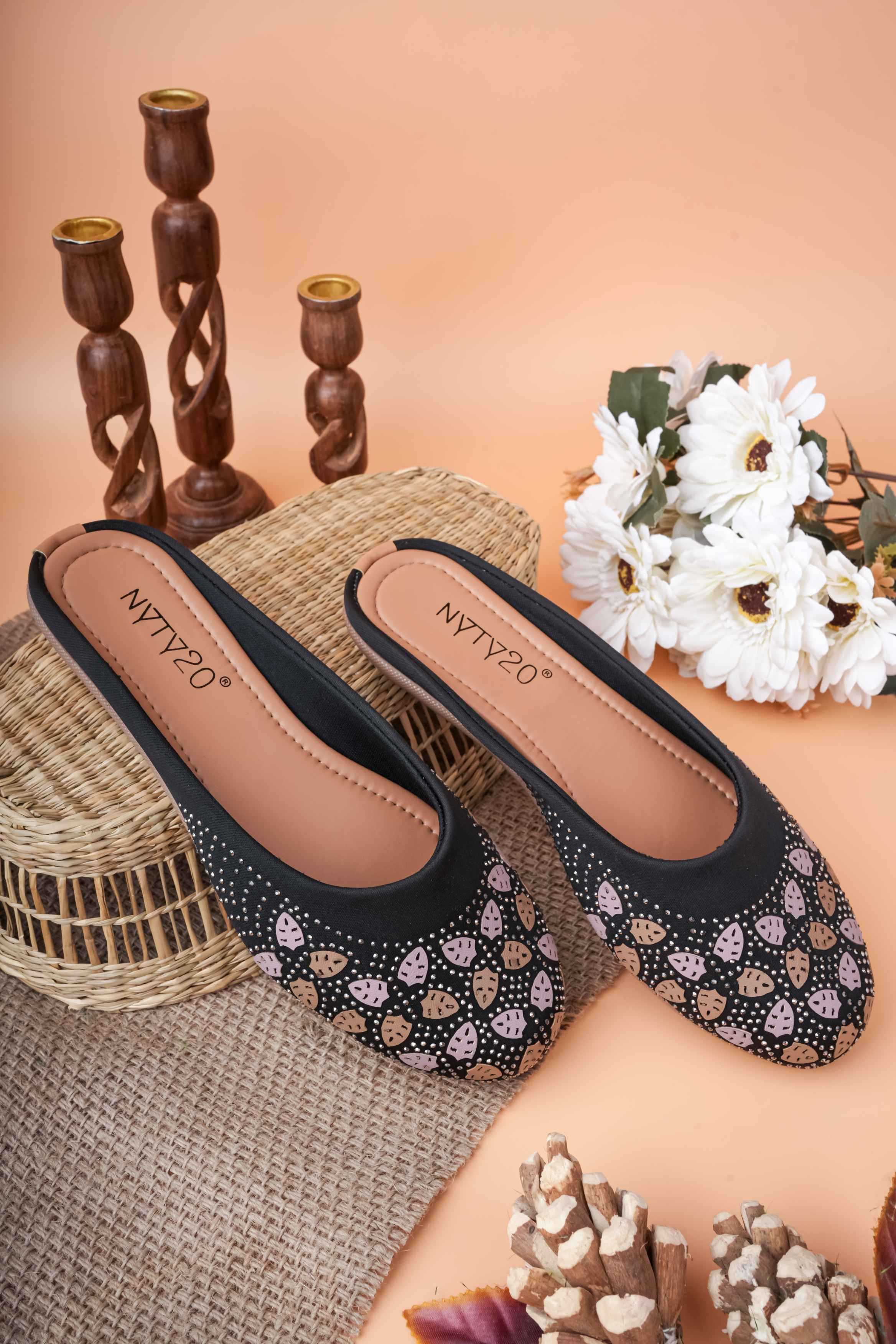 YNF Wholesale Premium Roman Silk Designer Juttis KESH641 siroski flower | Surat Manufacturer