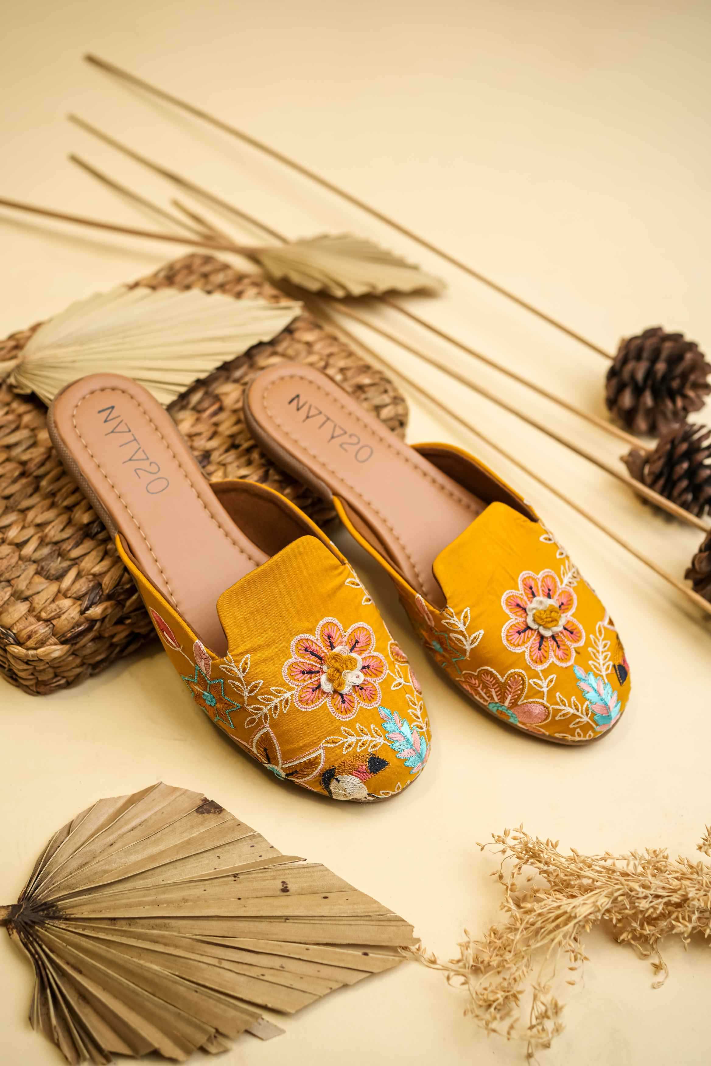 YNF Wholesale Premium Roman Silk Designer Juttis KESH641 Yellow jutti | Surat Manufacturer
