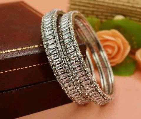 YNF Wholesale Silver Plated AD Diamond Bangles 102 | Surat Manufacturer