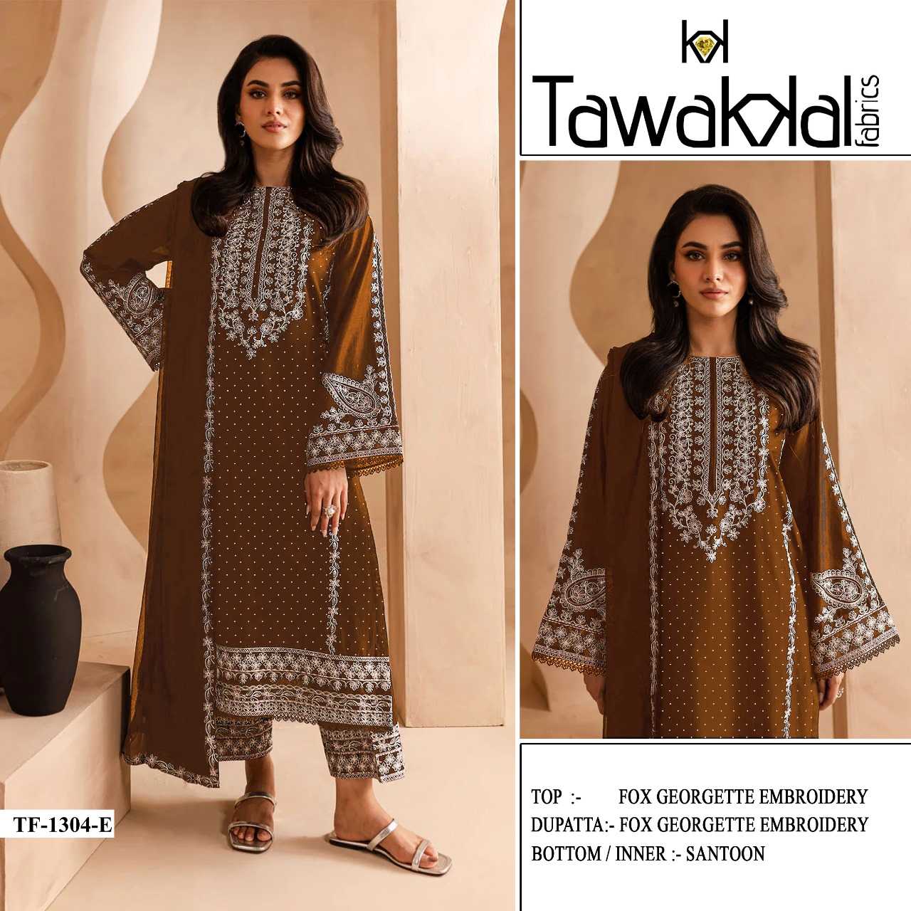 YNF Wholesale Faux Georgette Embroidery Suits RIN236 TAWAKKAL 1304 | Surat Manufacturer