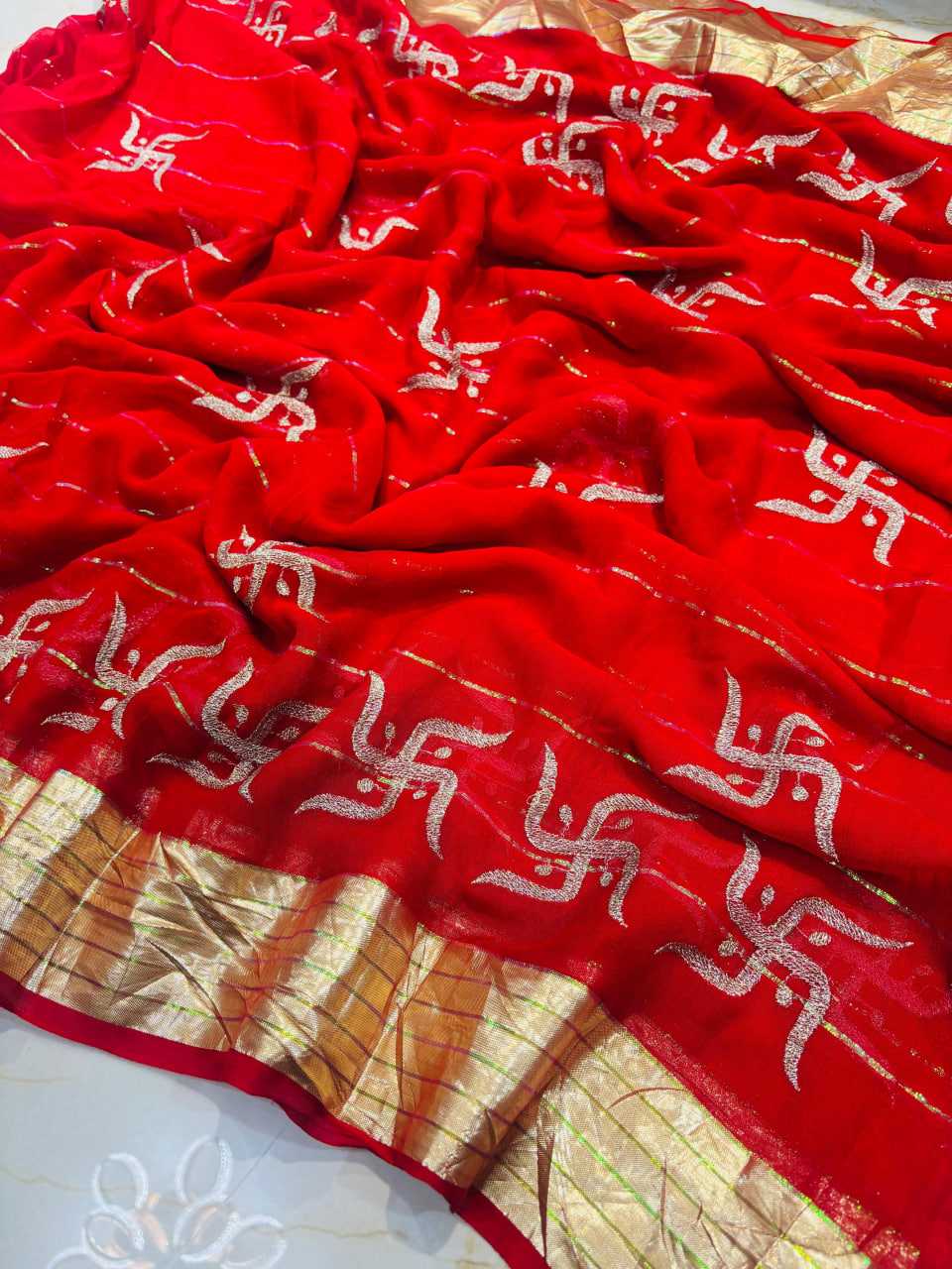 Ynf Georgette  Sarees Wholesale Zari Border Sarees Modern Sarees Golden Sarees Manufacturer - YNF Online