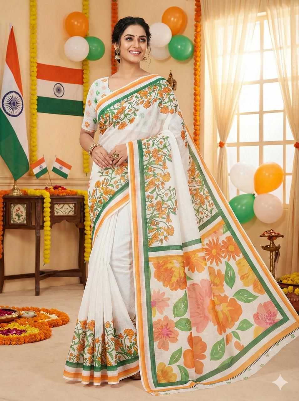 YNF Wholesale Linen Printed Sarees KESH577 CM-REPUBLIC DAY | Surat Manufacturer