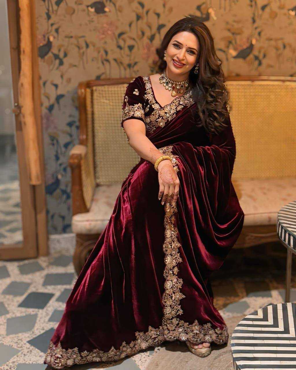 Ynf Velvet  Sarees Wholesale Sequence Sarees Velvet Sarees Embroidered Sarees Manufacturer - YNF Online