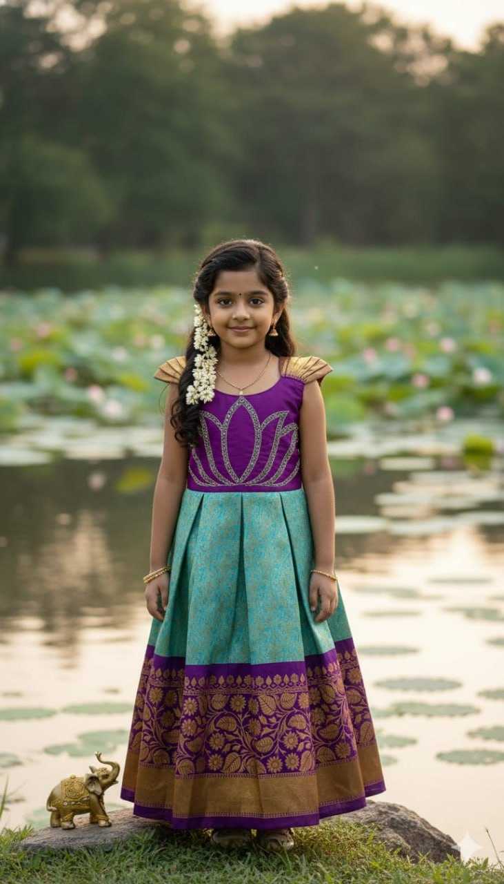 YNF Wholesale Jacquard Kids Gown KESH505 Laxmi Lotus | Surat Manufacturer