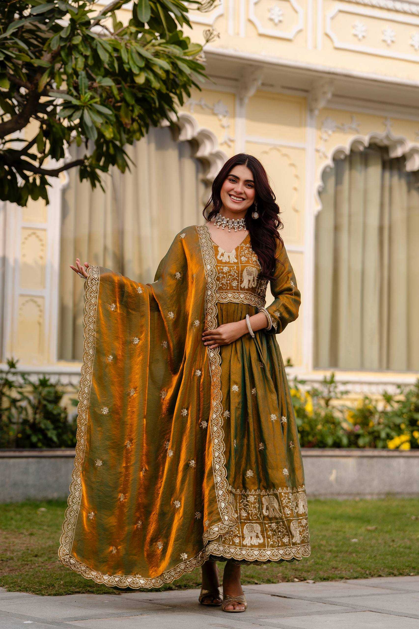 YNF Wholesale Satin Embroidered Gown RIN215 38 | Surat Manufacturer