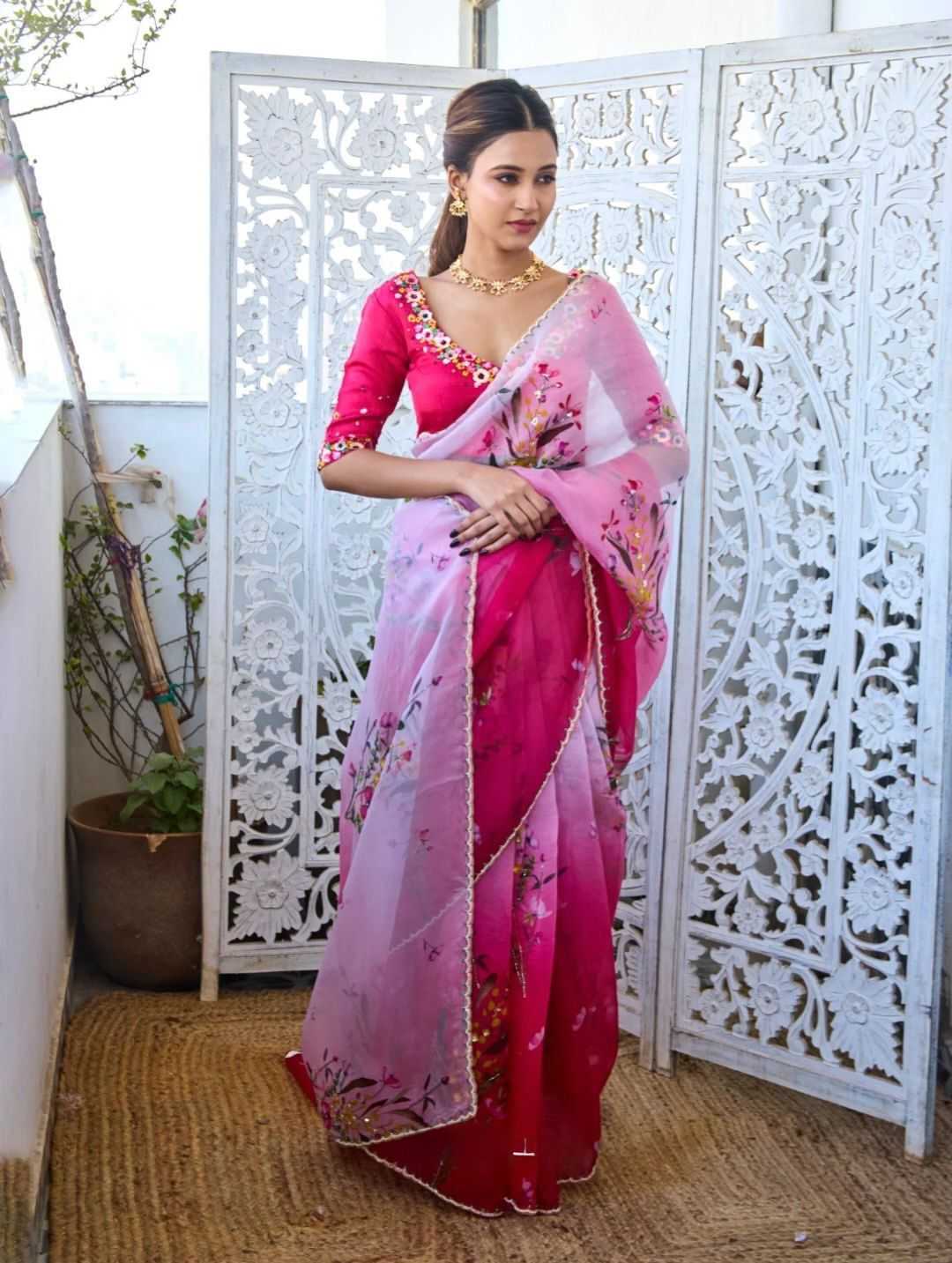 YNF Wholesale Tabby Silk Printed Silk Saree RIN164 PINK PATANK | Surat Manufacturer