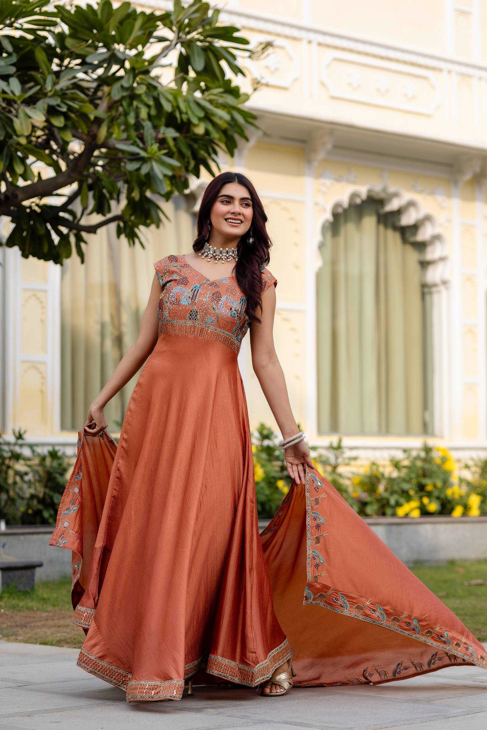 YNF Wholesale Vichitra Silk Embroidered Gown RIN215 39 | Surat Manufacturer