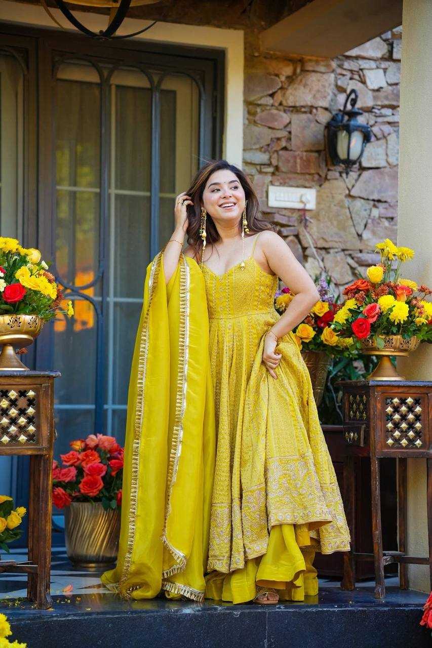 YNF Wholesale Tabby Silk Organza Embroidery Gowns KESH104 TD-6118 | Surat Manufacturer