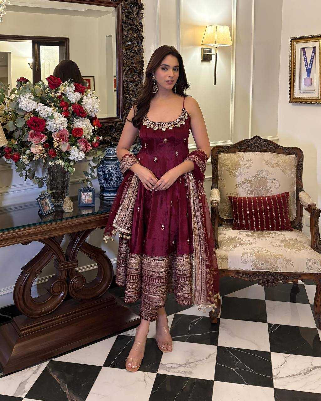 YNF Wholesale Vichitra Silk Embroidery Gowns KESH104 TD-6075 | Surat Manufacturer