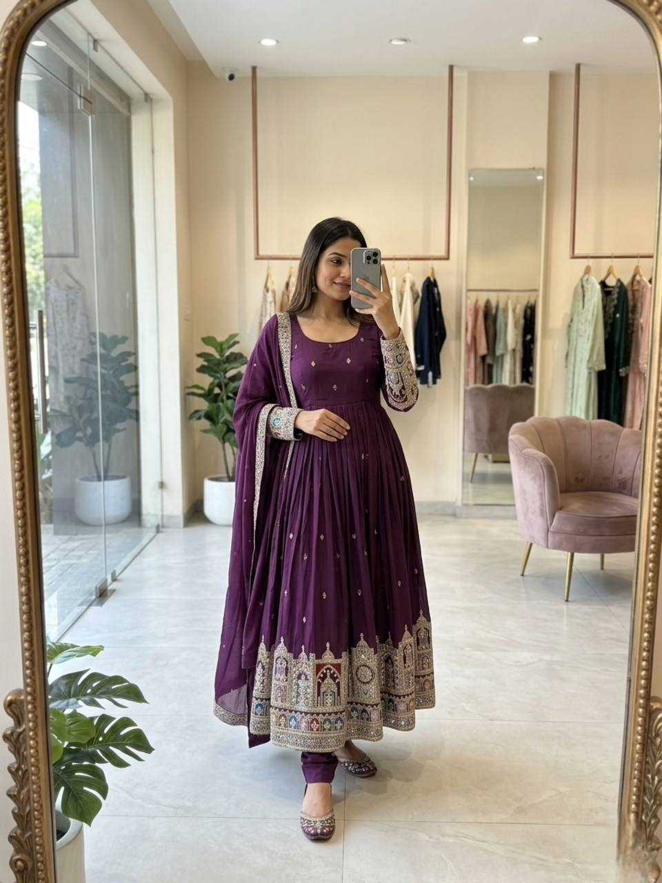 YNF Wholesale Chinon Embroidery Gowns KESH506 8061 | Surat Manufacturer