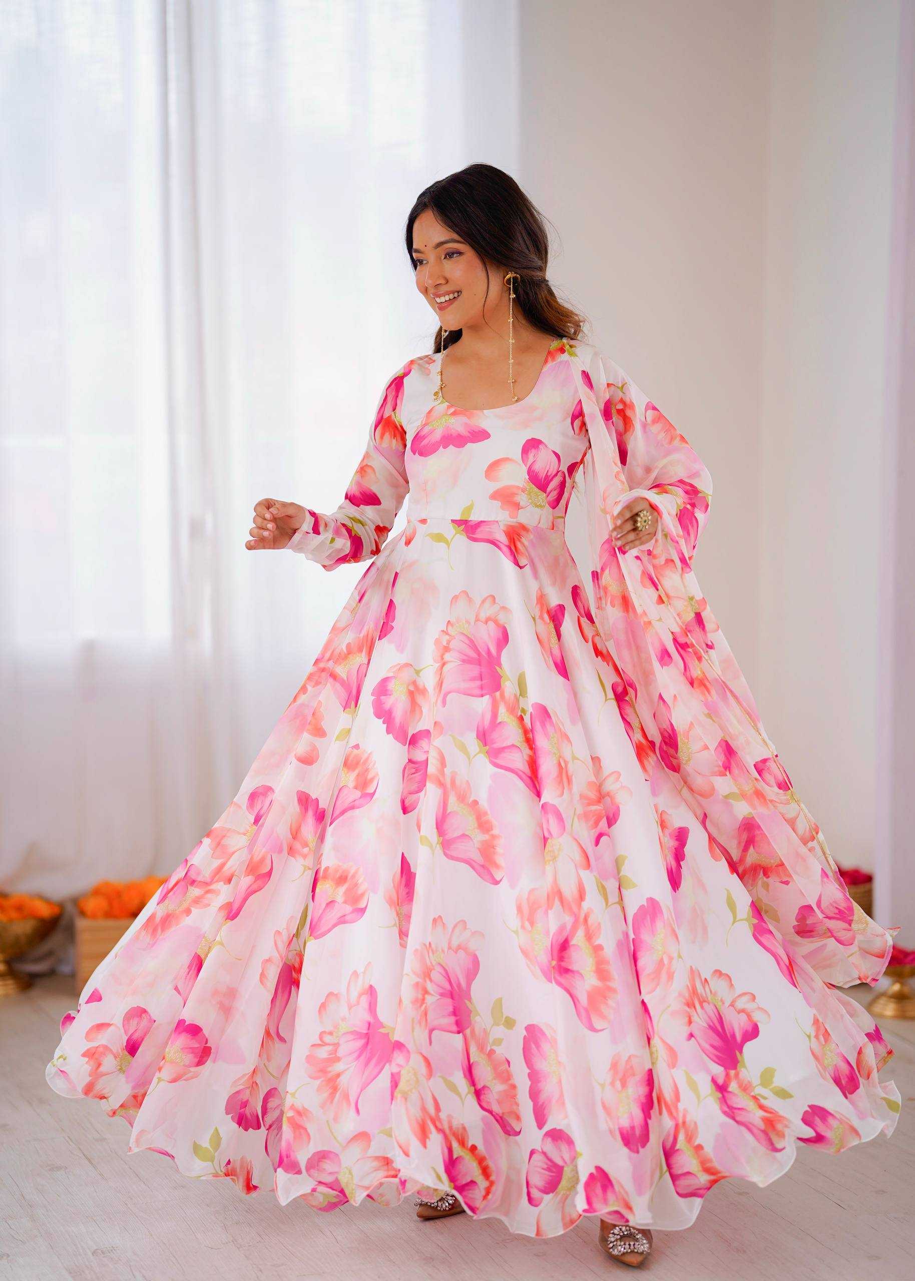 YNF Wholesale Tabby Silk Organza Printed Gowns KESH513 572 | Surat Manufacturer