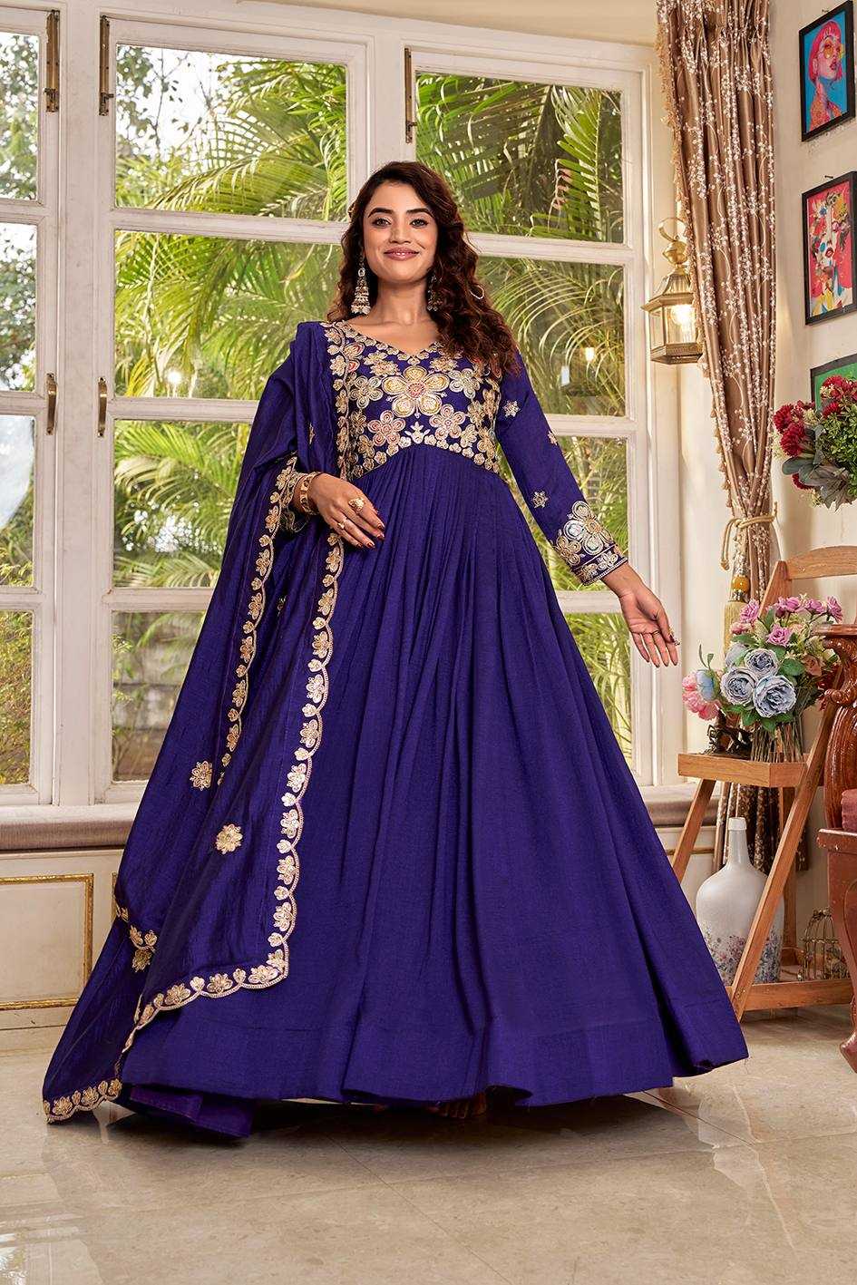 YNF Wholesale Vichitra Silk Embroidery Gowns KESH498 176 | Surat Manufacturer