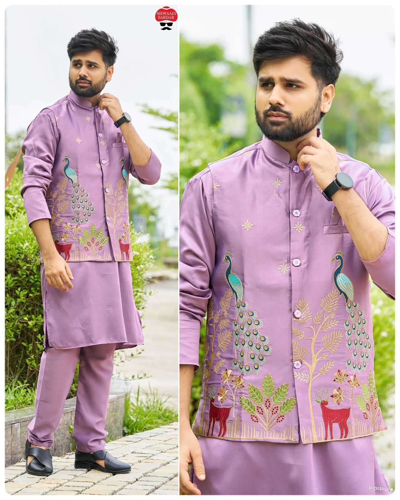YNF Wholesale Malay Satin Silk Mens Kurta Pyjama KESH521 Swagat 3.0 | Surat Manufacturer