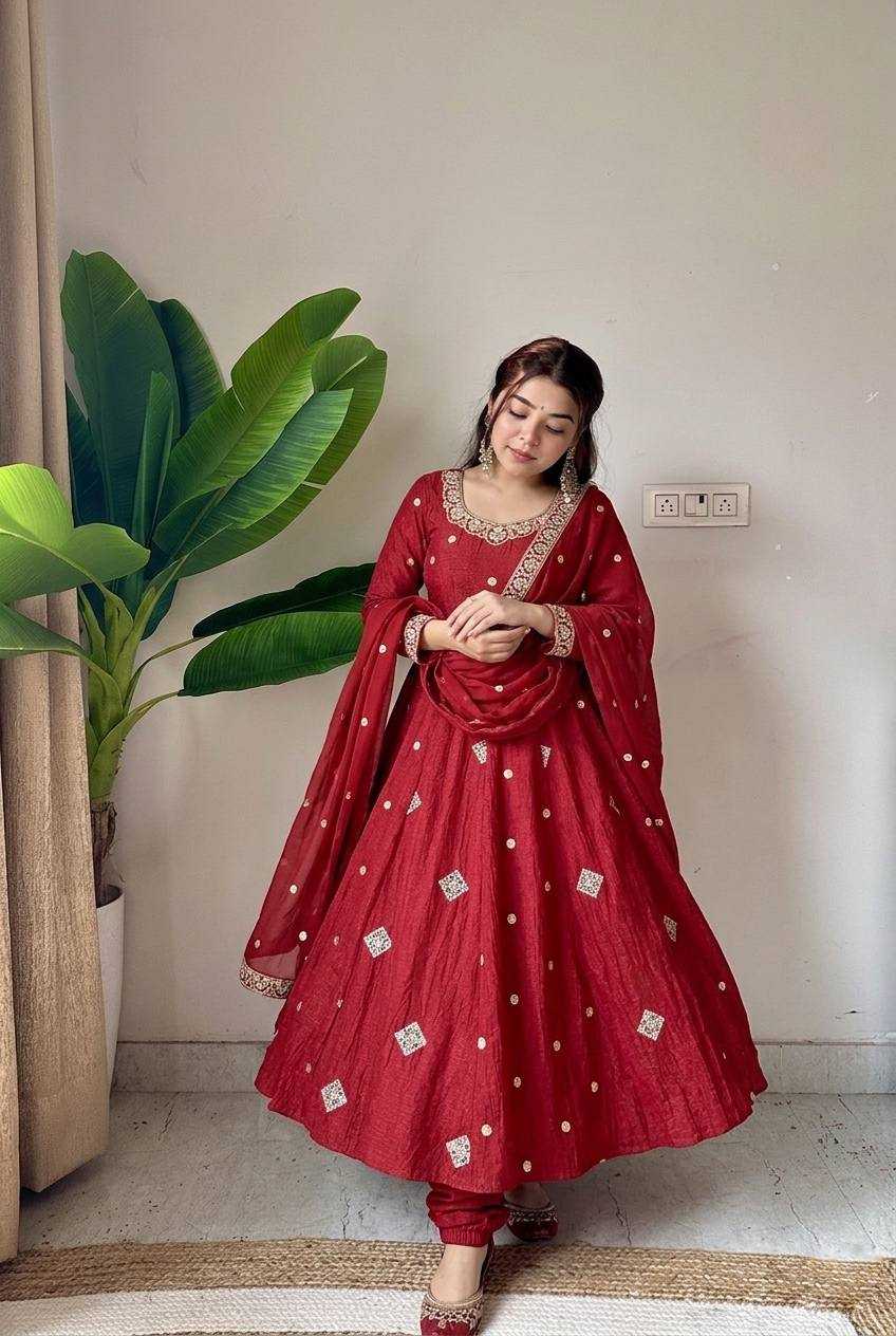 YNF Wholesale Crush Silk Embroidery Gowns  | Surat Manufacturer