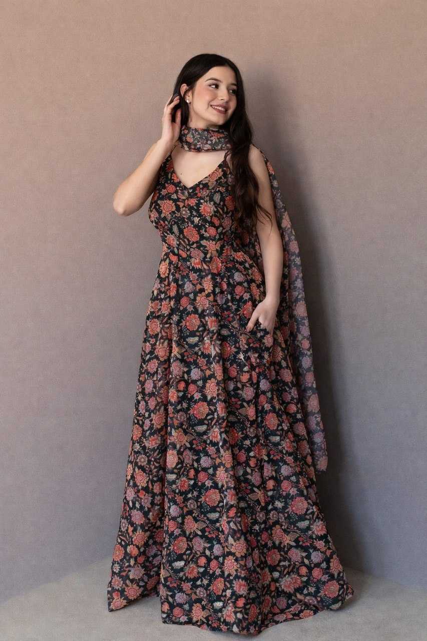 YNF Wholesale Organza Printed Gowns  | Surat Manufacturer