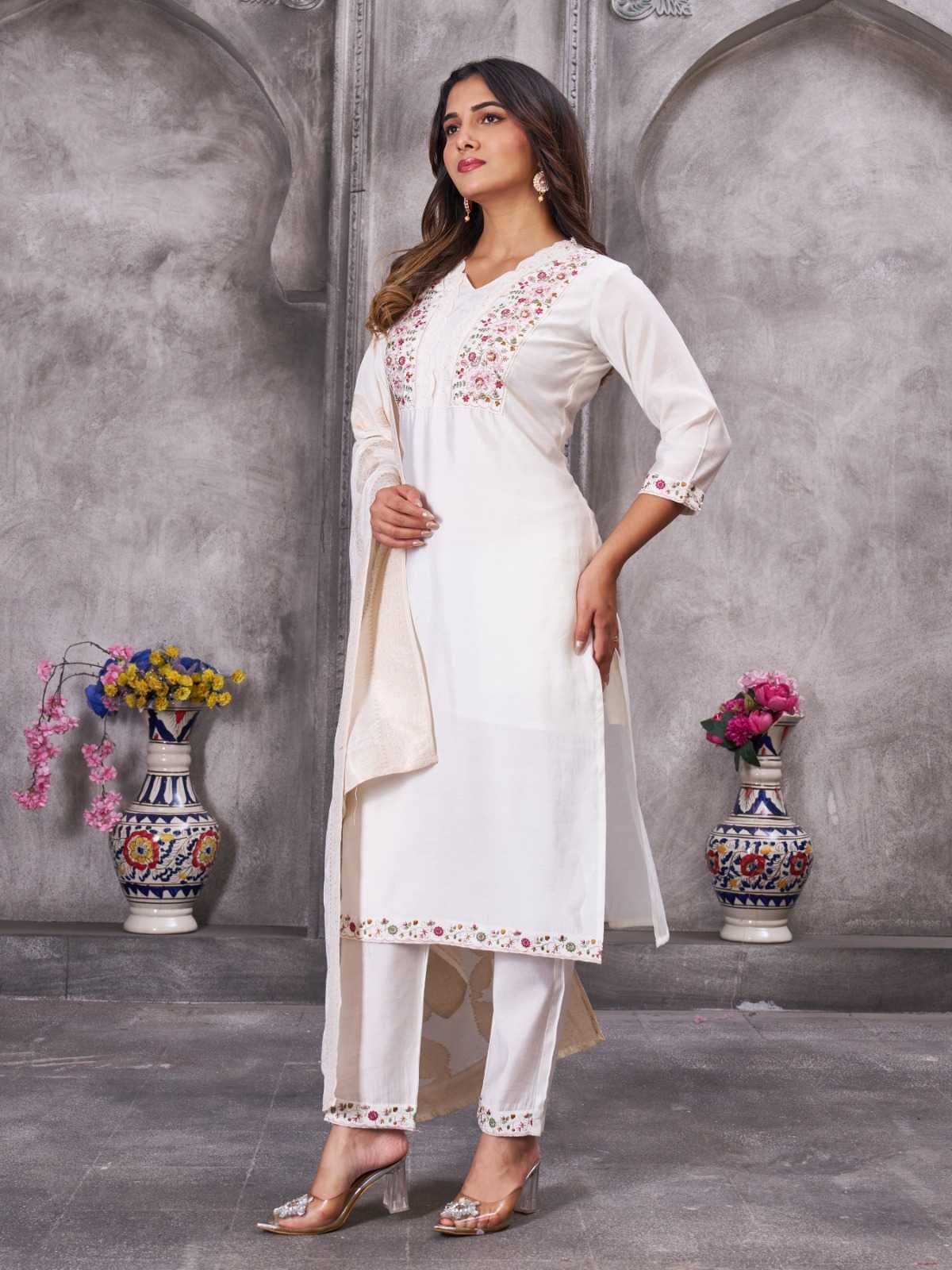 YNF Wholesale Heavy Roman Silk Embroidered Kurtis  | Surat Manufacturer