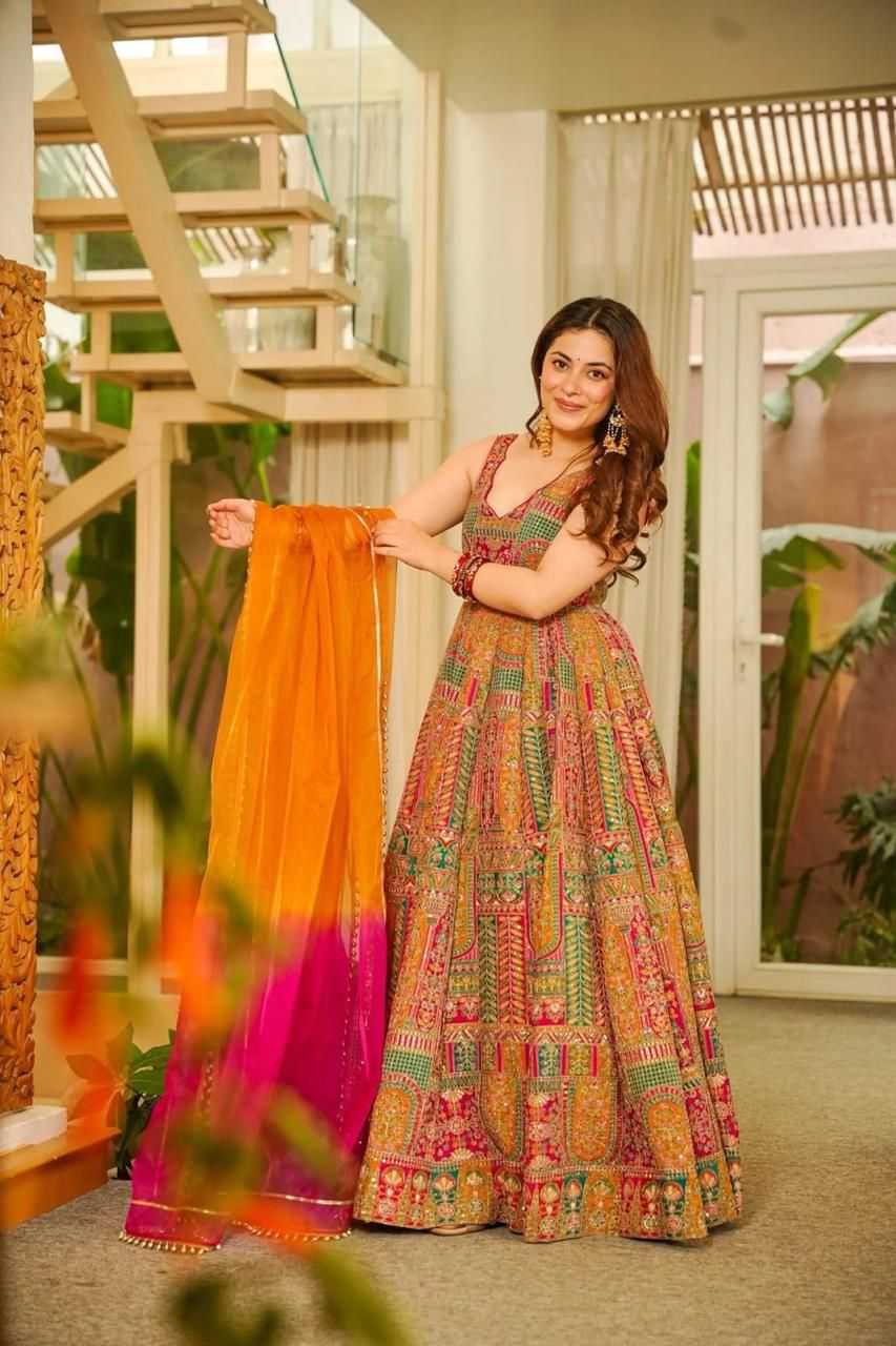 YNF Wholesale Organza Silk Printed Gowns  | Surat Manufacturer