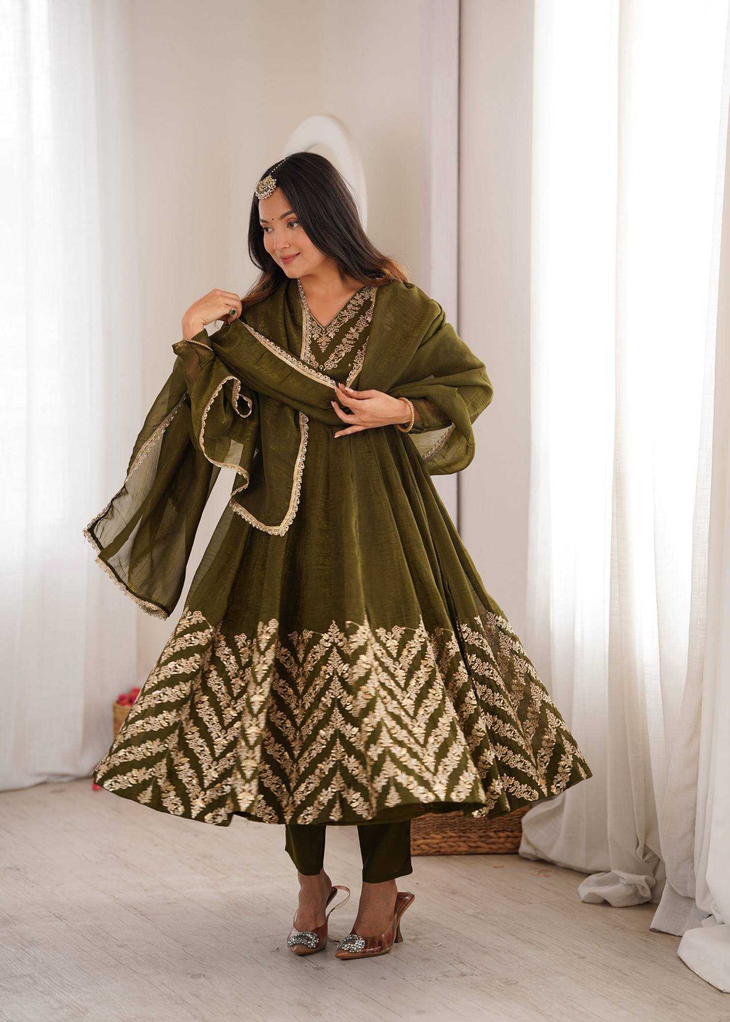YNF Wholesale Crush Silk Embroidery Gowns  | Surat Manufacturer