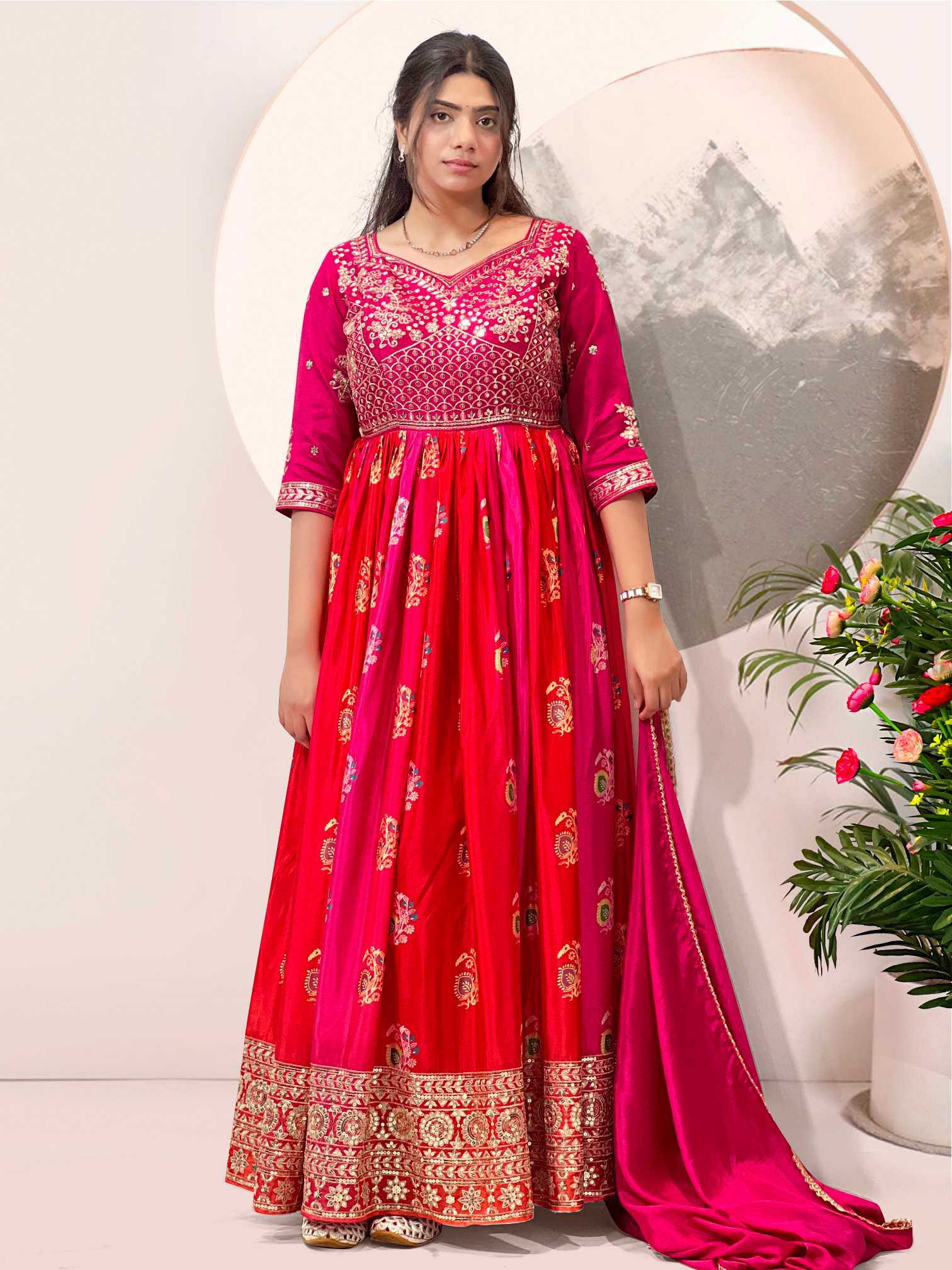 YNF Wholesale Satin Silk Printed Gowns  | Surat Manufacturer