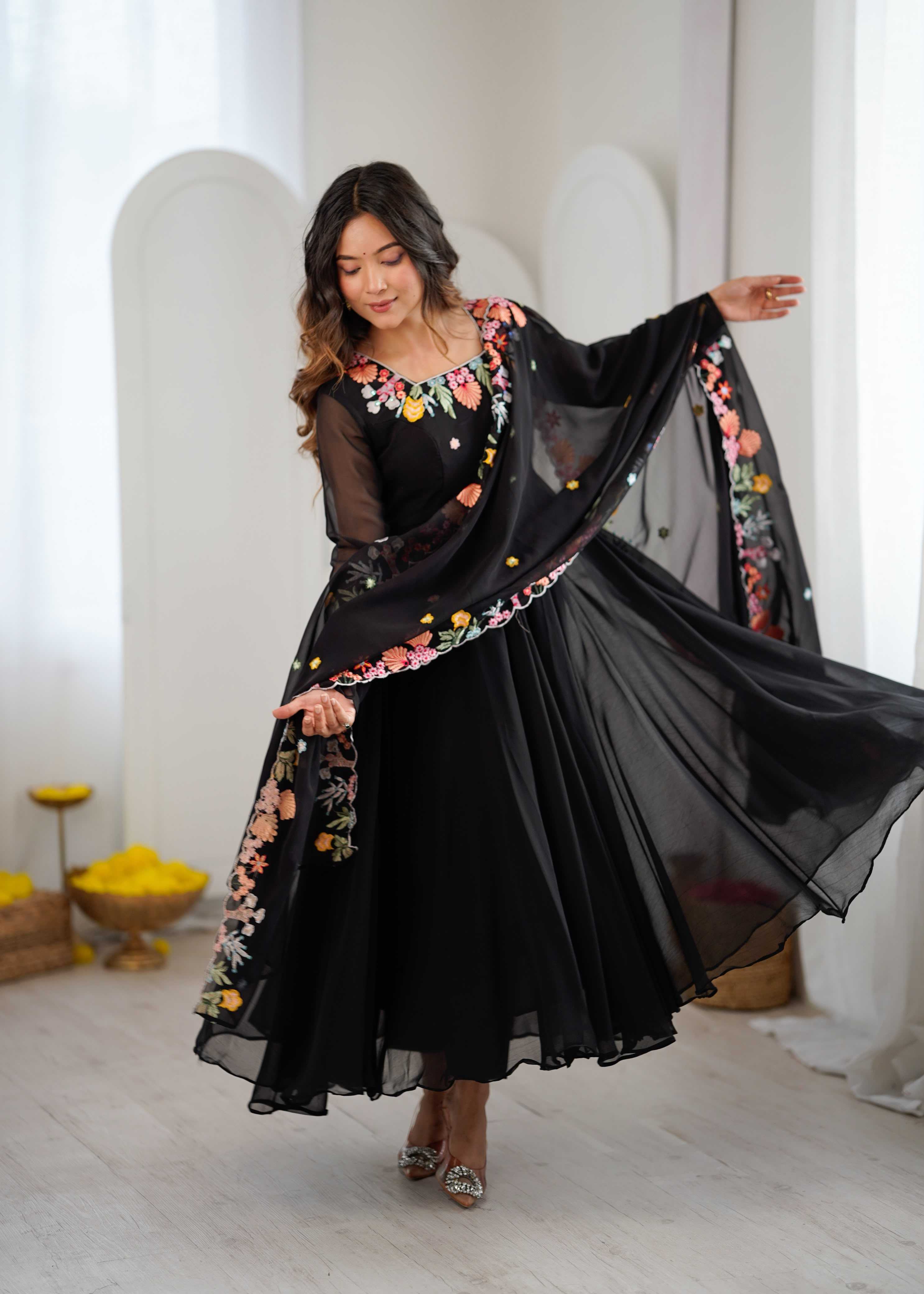 YNF Wholesale Faux Georgette Embroidery Gowns  | Surat Manufacturer