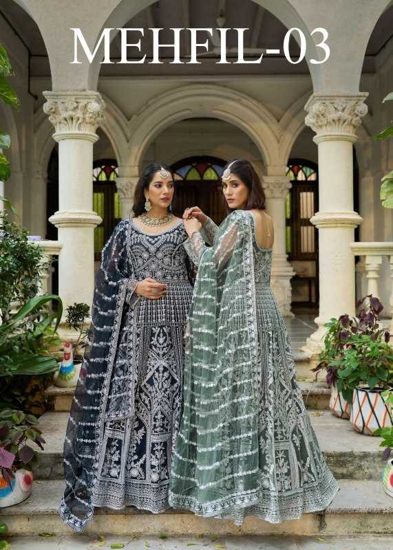 YNF Wholesale Butterfly Net Embroidery Gowns  | Surat Manufacturer