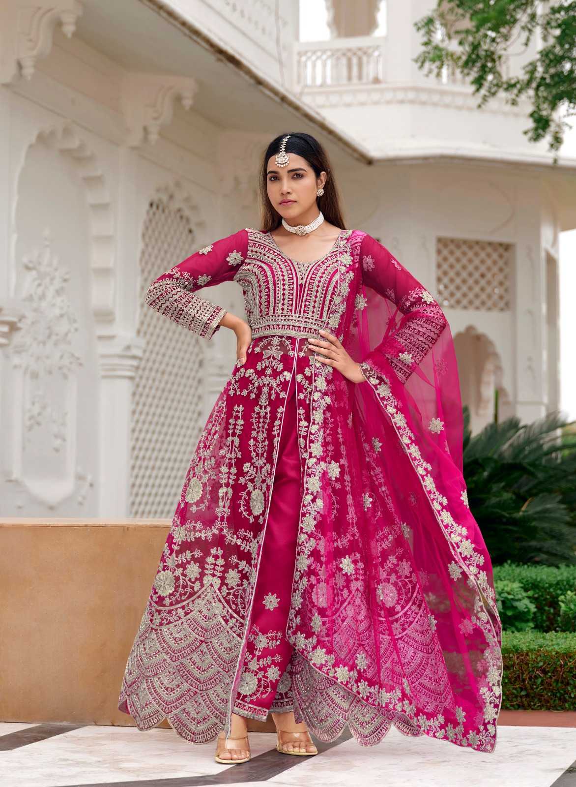YNF Wholesale Butterfly Net Embroidery Gowns  | Surat Manufacturer