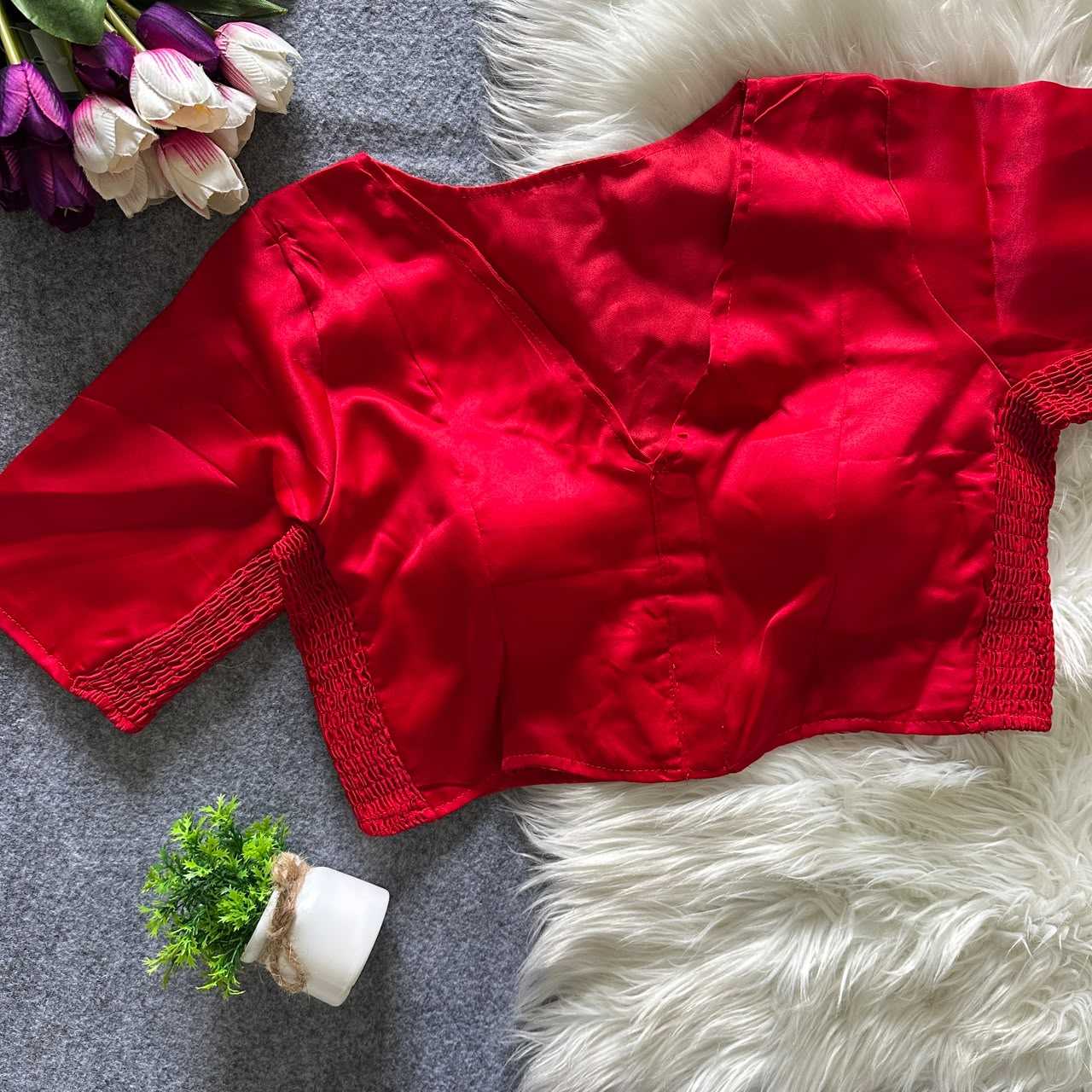 YNF Wholesale Heavy Silk V-Neck Blouses  | Surat Manufacturer