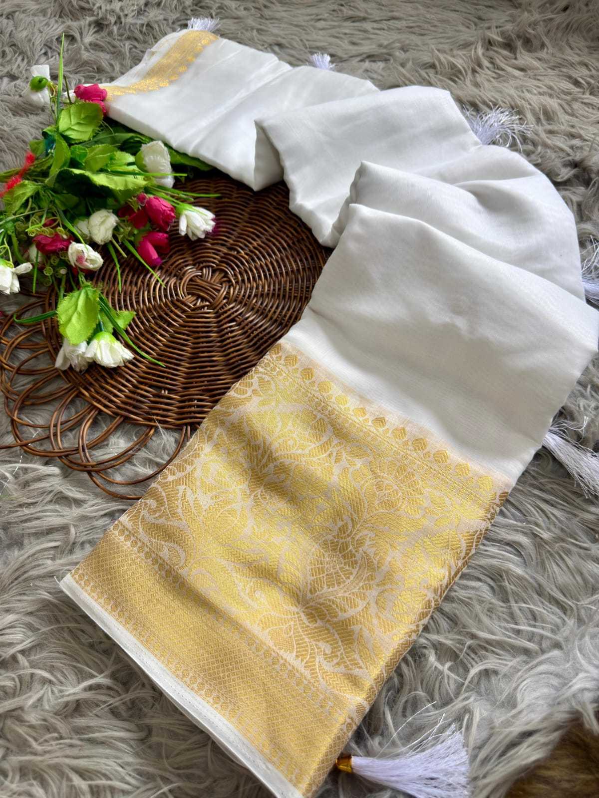 YNF Wholesale Cotton White Sarees  | Surat Manufacturer