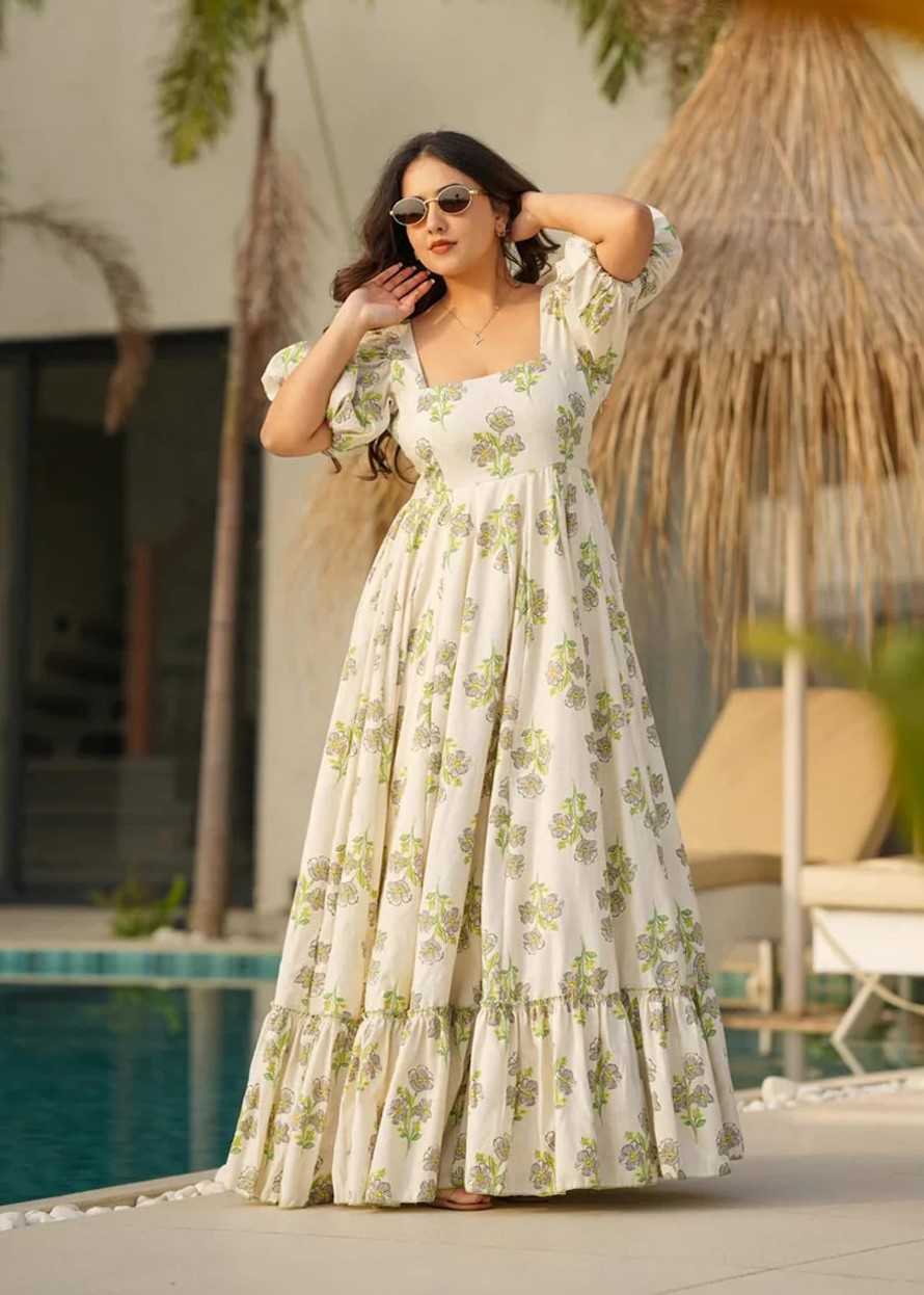 YNF Wholesale Cotton Cambric Printed Gowns  | Surat Manufacturer