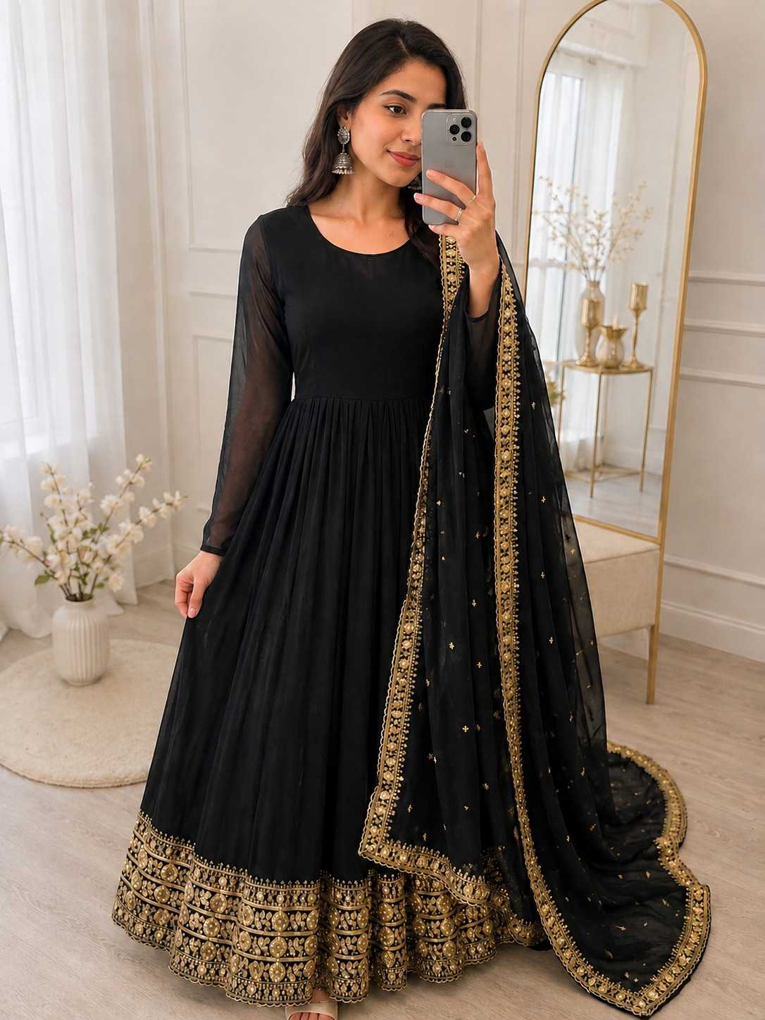 YNF Wholesale Faux Georgette Embroidery Gowns  | Surat Manufacturer
