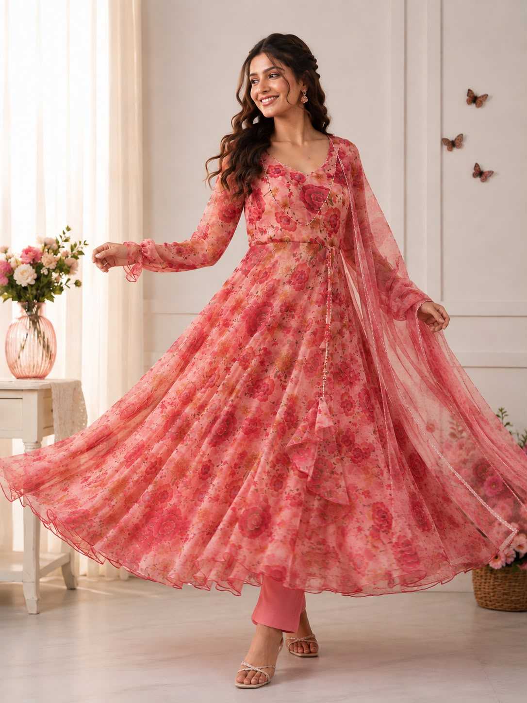 YNF Wholesale Organza Silk Printed Gowns  | Surat Manufacturer