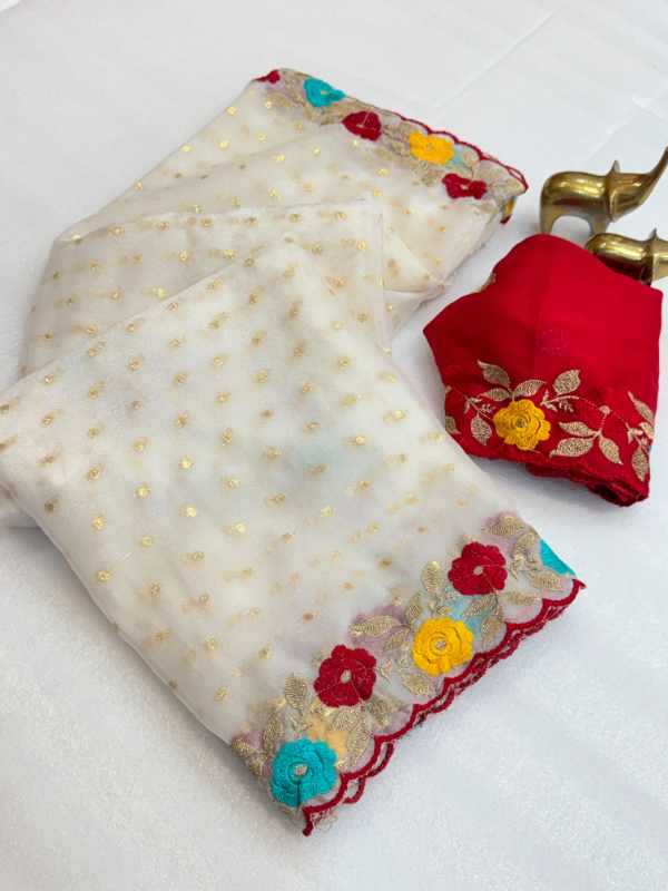 YNF Wholesale Organza Embroidered Sarees KESH187 Feel | Surat Manufacturer