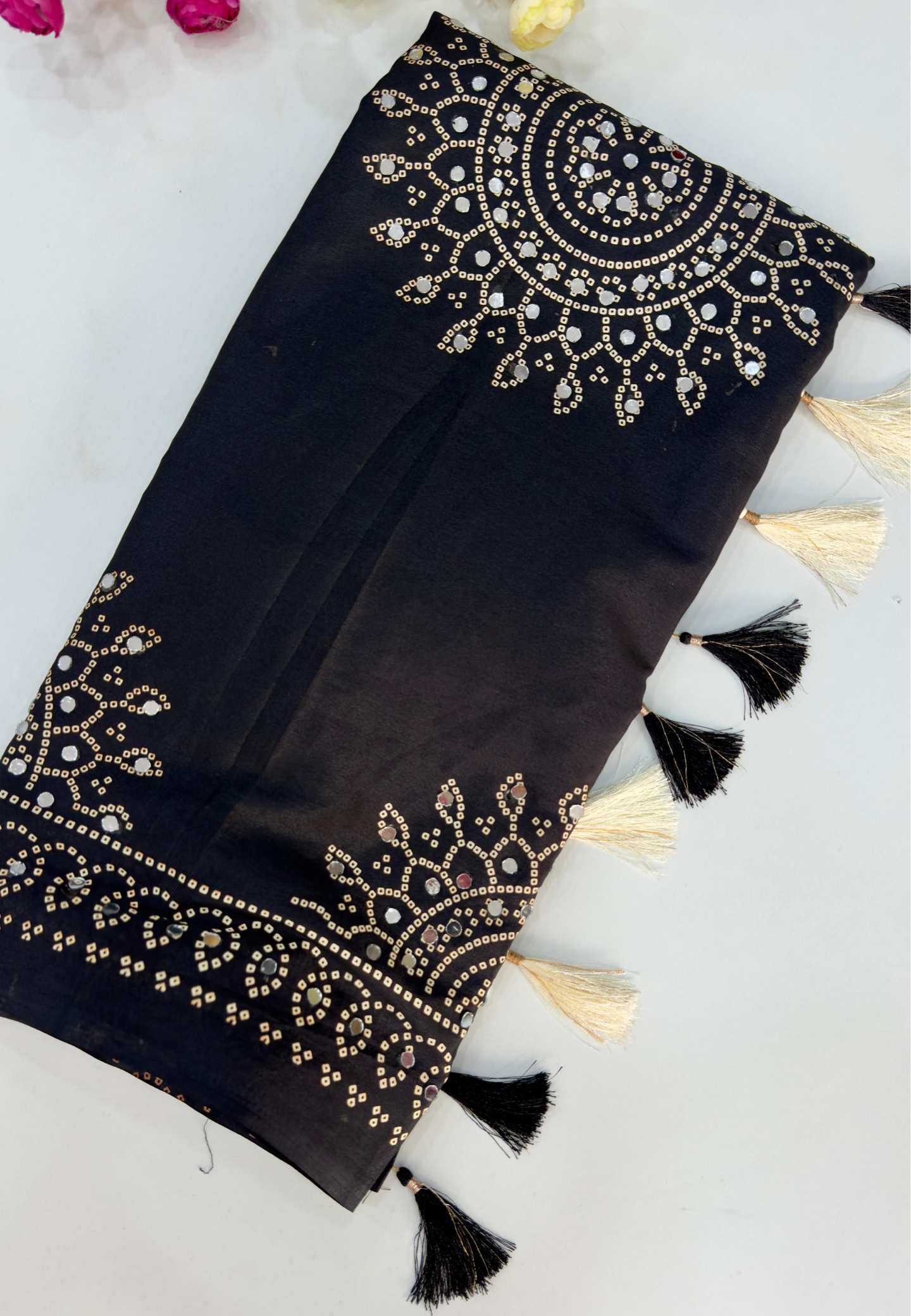 YNF Wholesale Satin Ajrakh Sarees  | Surat Manufacturer