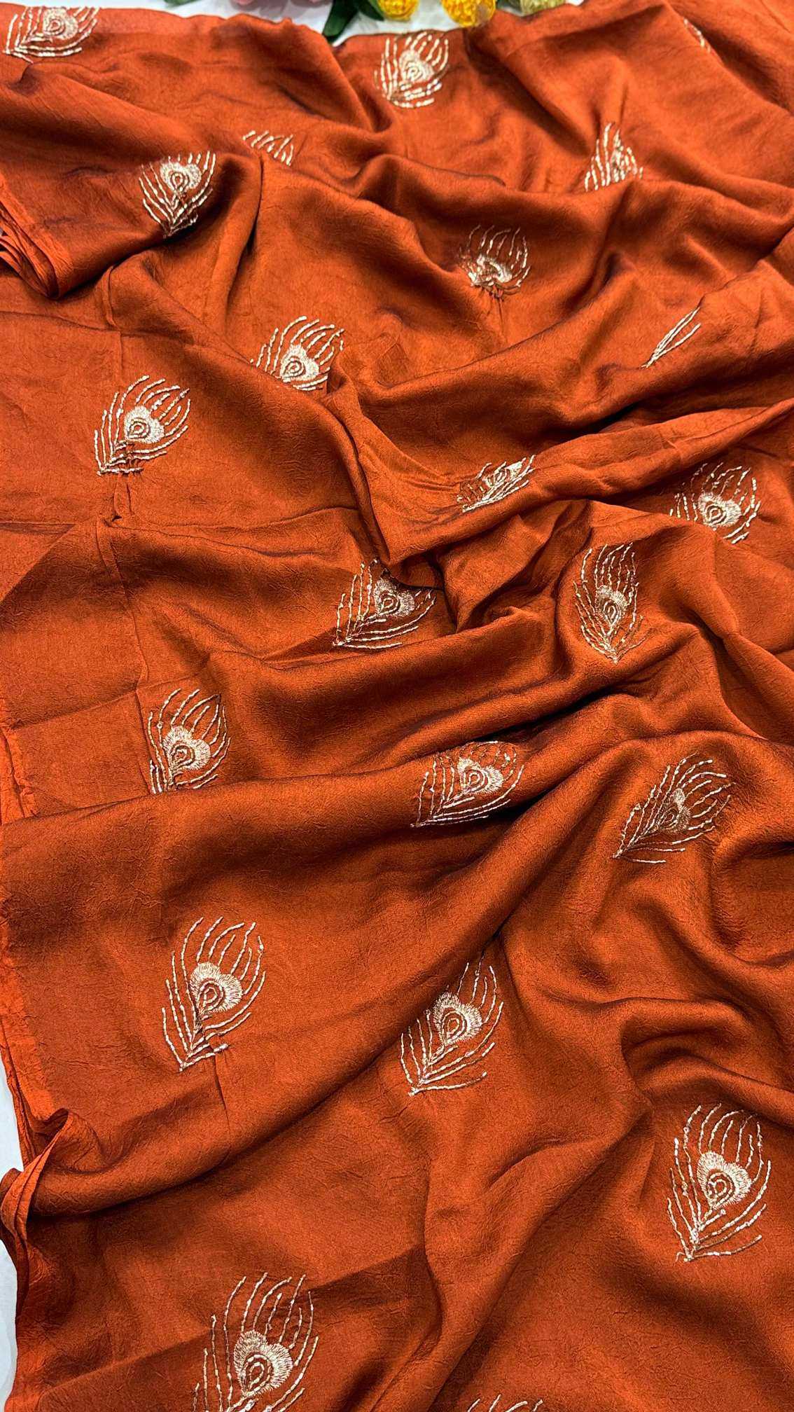 YNF Wholesale Satin Designer Sarees KESH203 Ajrakh Tulips -15 | Surat Manufacturer