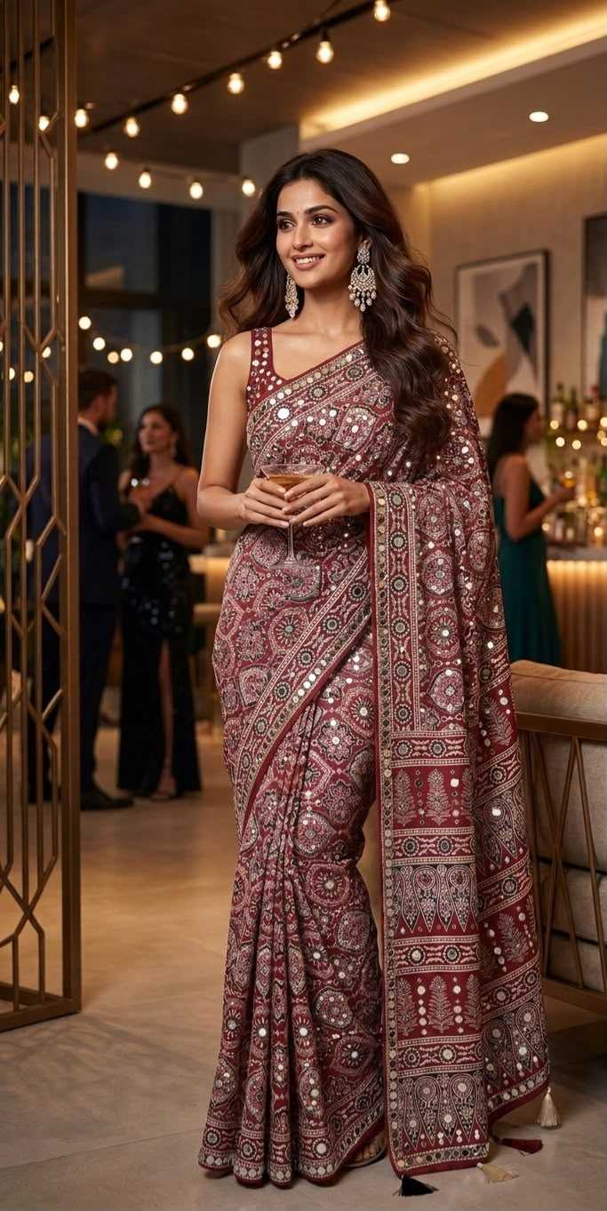 YNF Wholesale Dull Moss Ajrakh Sarees  | Surat Manufacturer