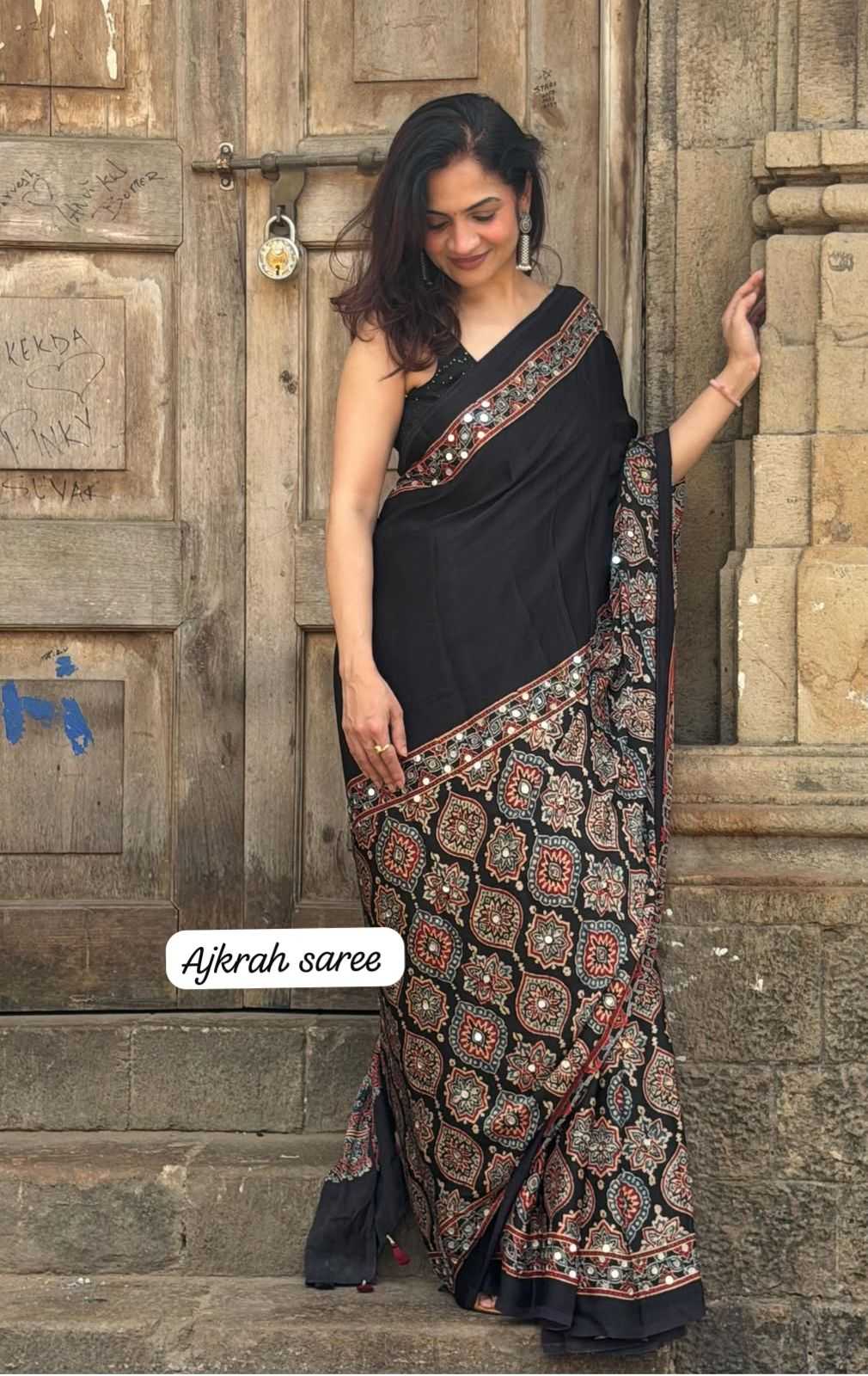 YNF Wholesale Satin Ajrakh Sarees  | Surat Manufacturer