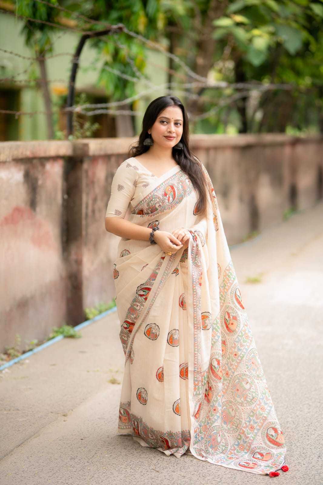 YNF Wholesale Linen Mirror Work Saree  | Surat Manufacturer