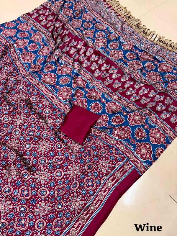 YNF Wholesale Japan Sartin Ajrakh Sarees KESH485 Arj | Surat Manufacturer