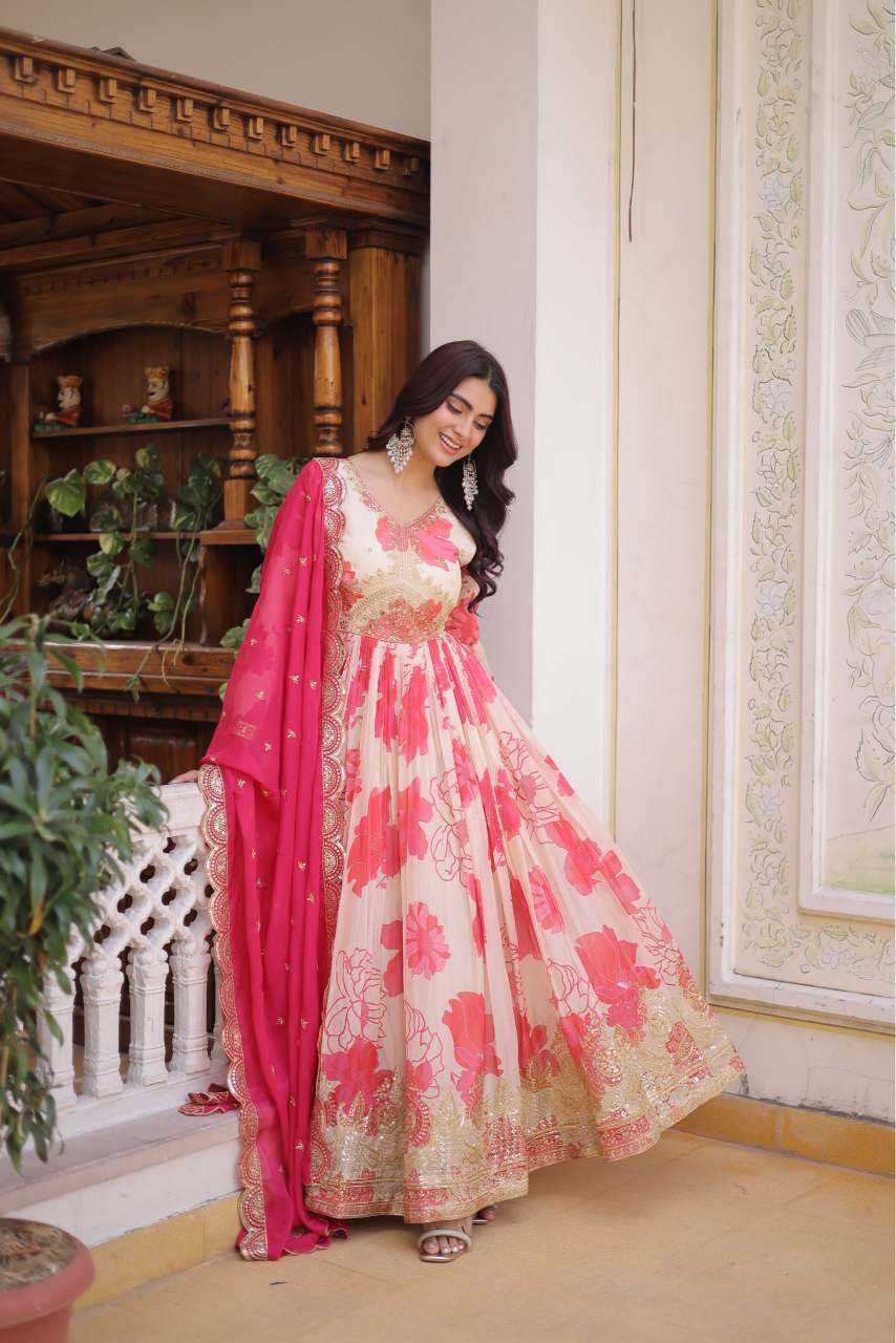 YNF Wholesale Russian Silk Printed Gowns  | Surat Manufacturer