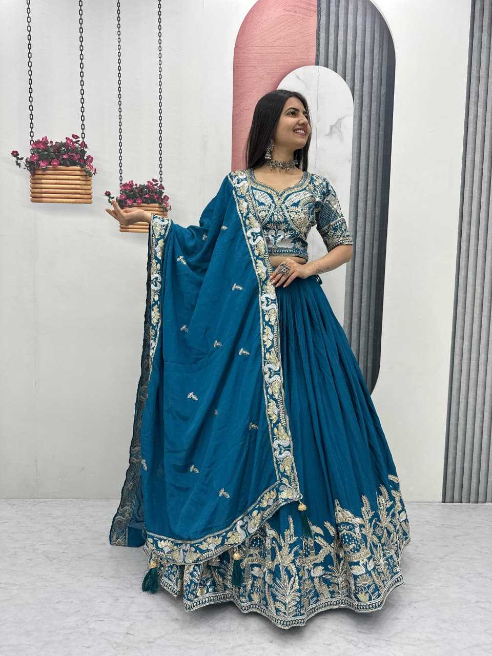 YNF Wholesale Chinon Embroidered Lehenga  | Surat Manufacturer