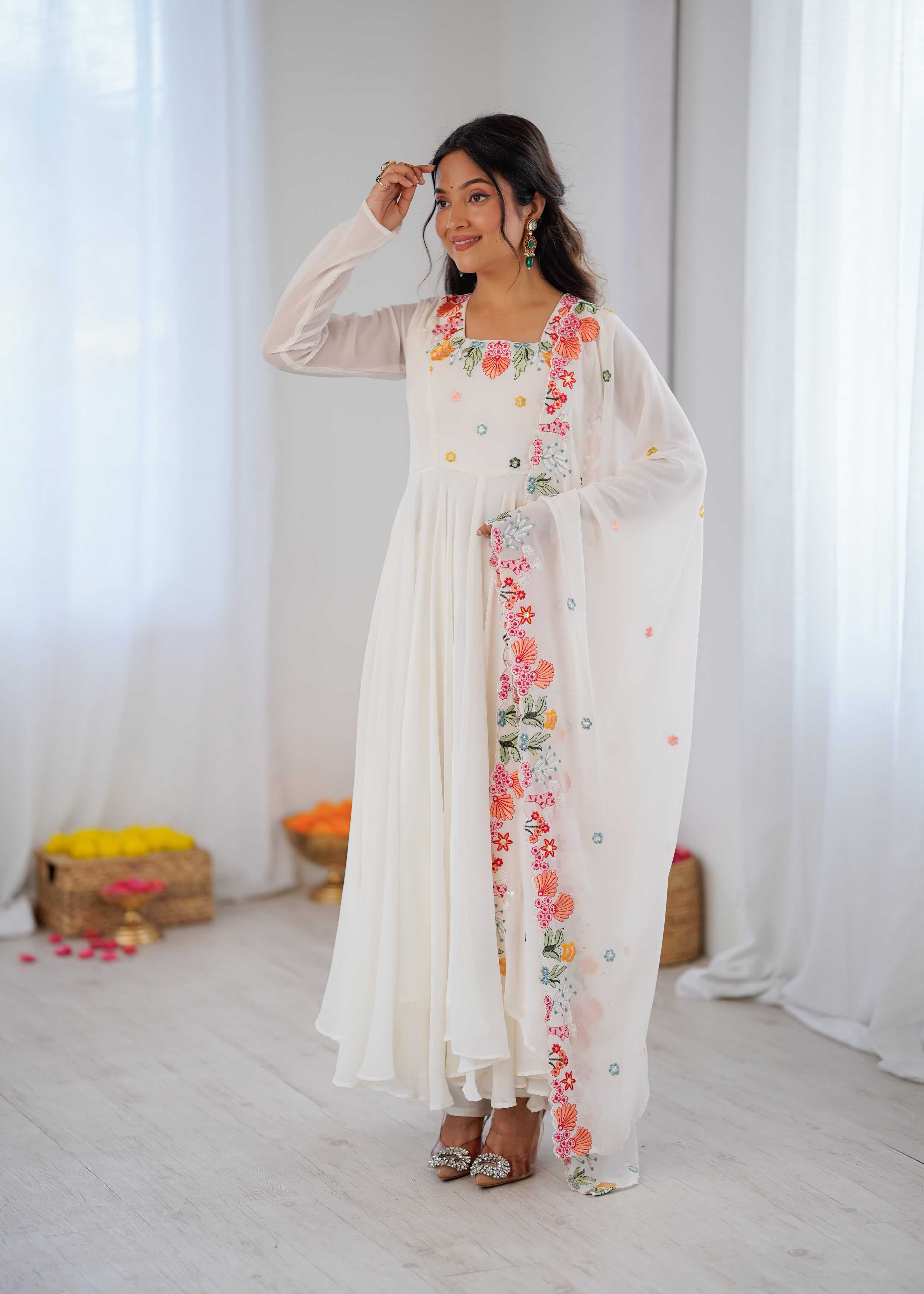 YNF Wholesale Faux Georgette Embroidery Gowns  | Surat Manufacturer