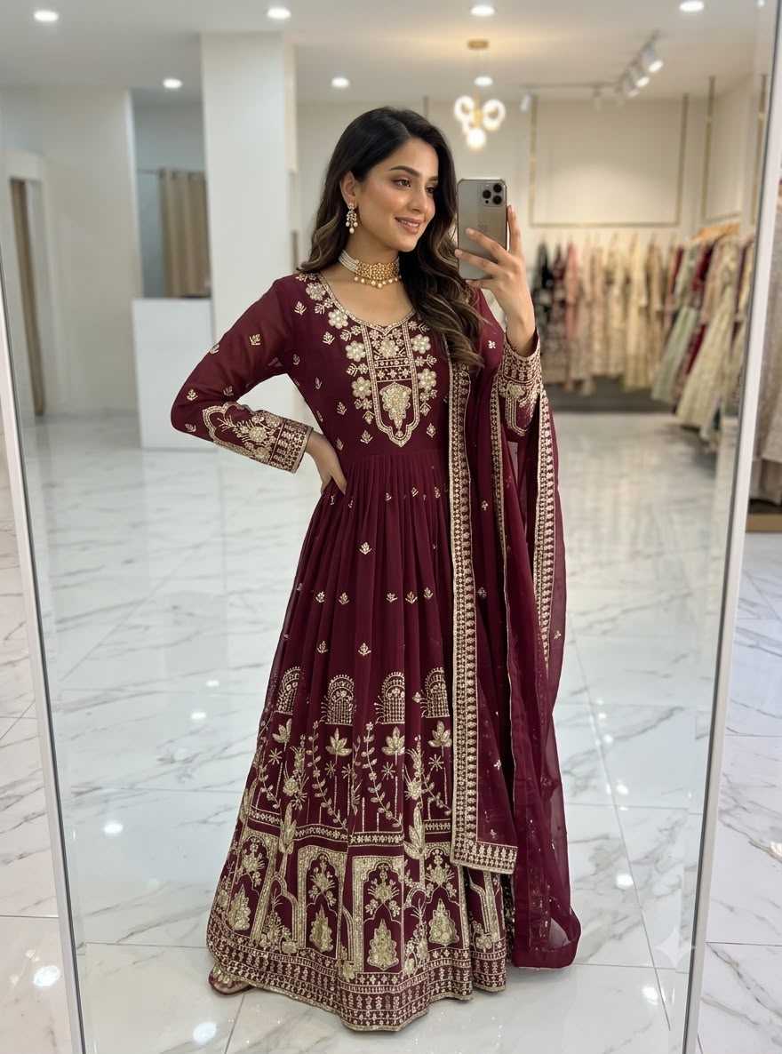 YNF Wholesale Faux Georgette Embroidery Gowns  | Surat Manufacturer
