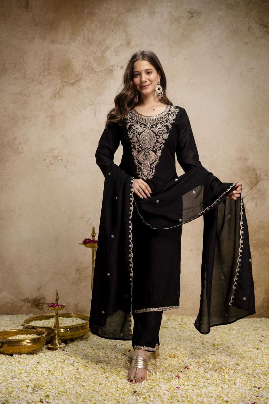 YNF Wholesale Vichitra Silk Festive Kurtis KESH529 BLACK | Surat Manufacturer