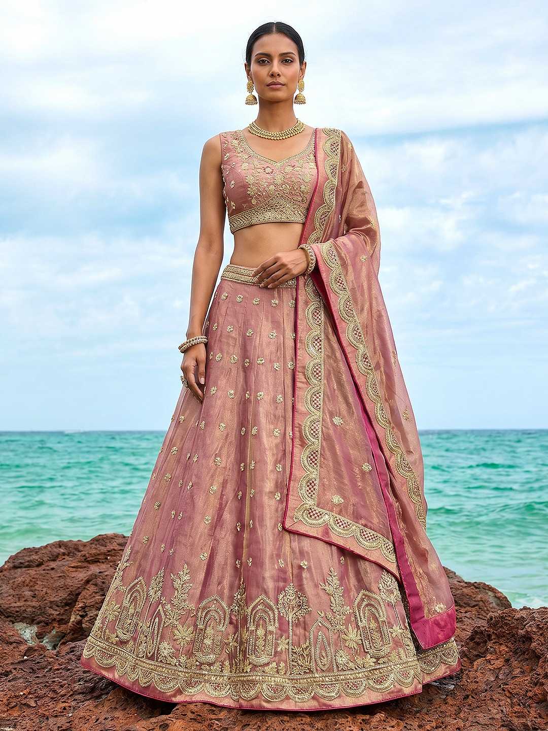 YNF Wholesale Tissue Embroidered Lehenga  | Surat Manufacturer