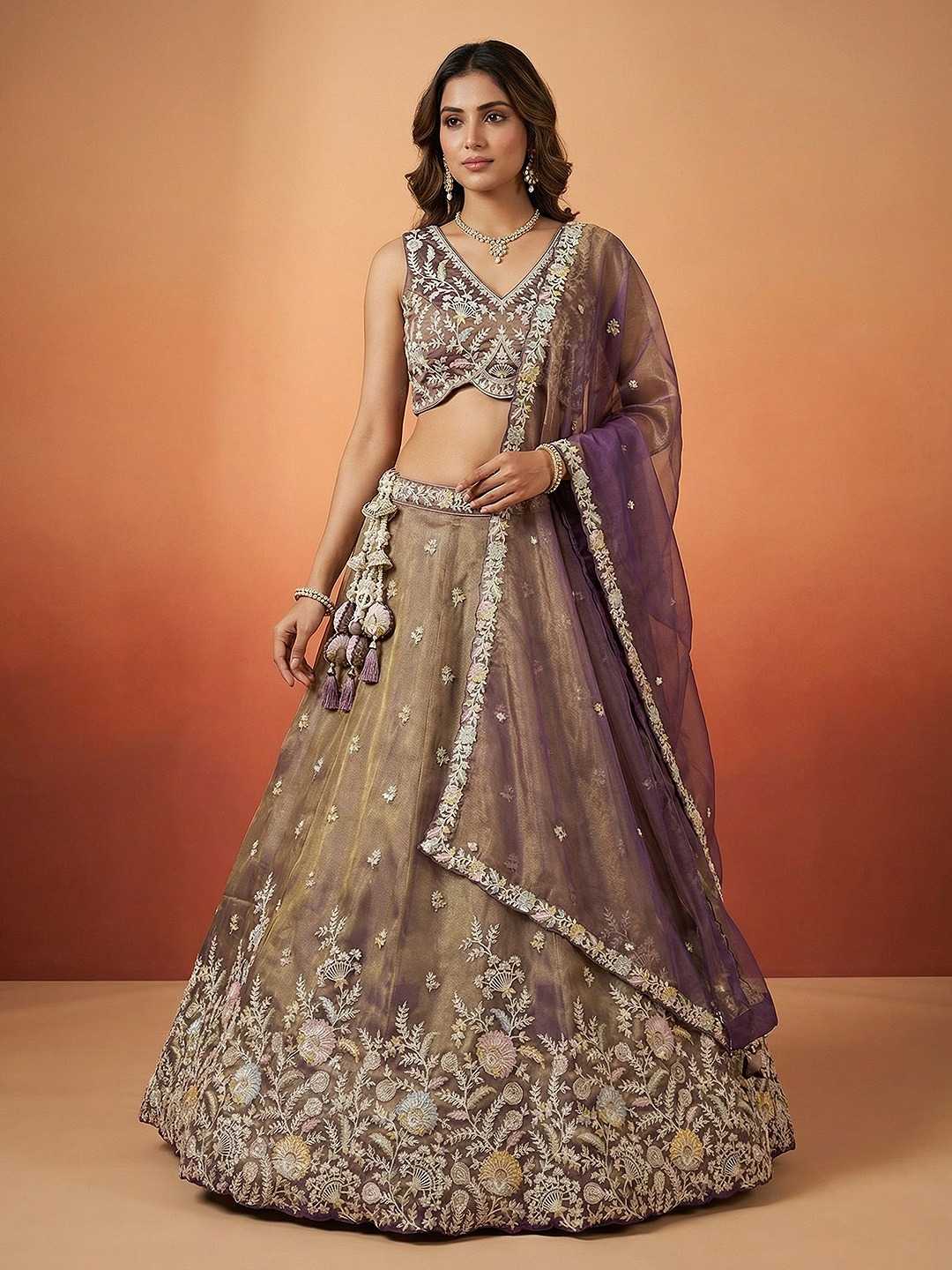 YNF Wholesale Tissue Embroidered Lehenga  | Surat Manufacturer