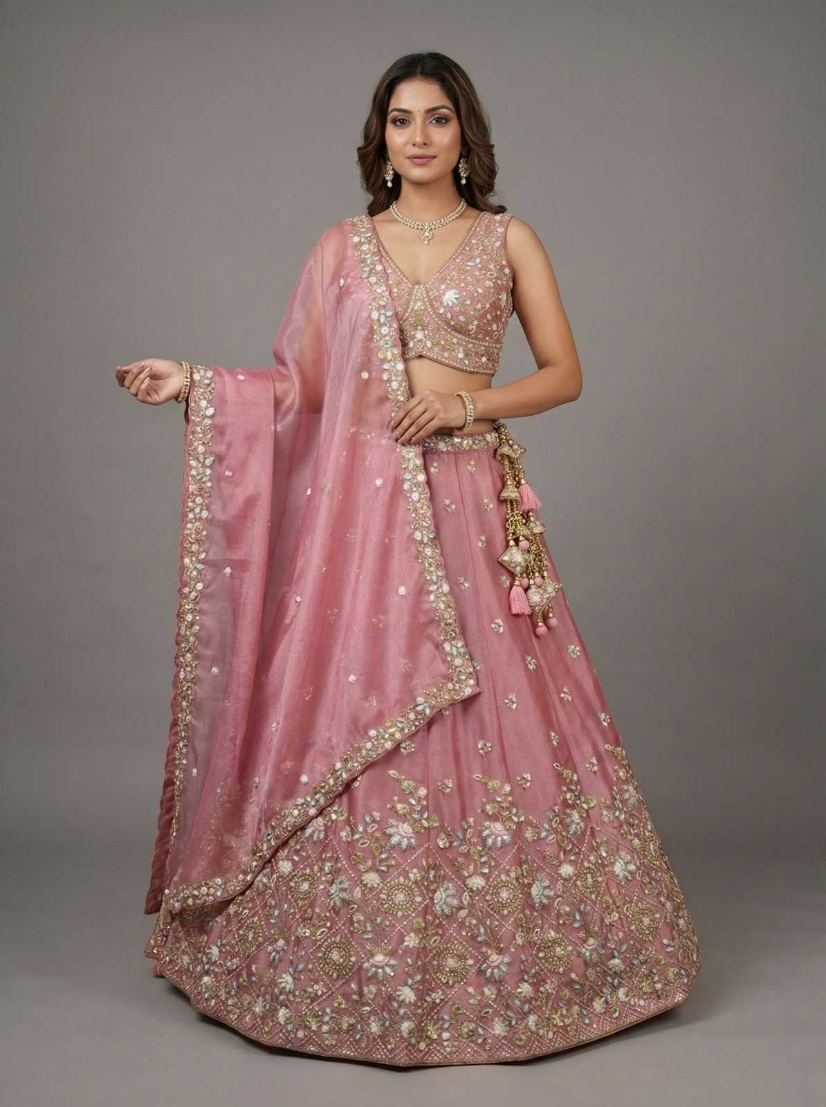 YNF Wholesale Tissue Embroidered Lehenga  | Surat Manufacturer