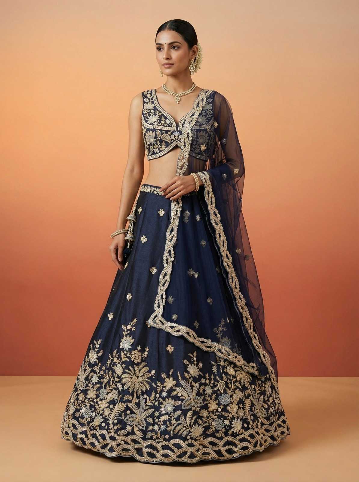 YNF Wholesale Tissue Embroidered Lehenga  | Surat Manufacturer