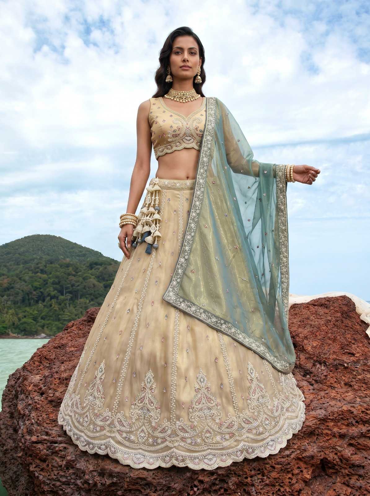 YNF Wholesale Tissue Embroidered Lehenga  | Surat Manufacturer