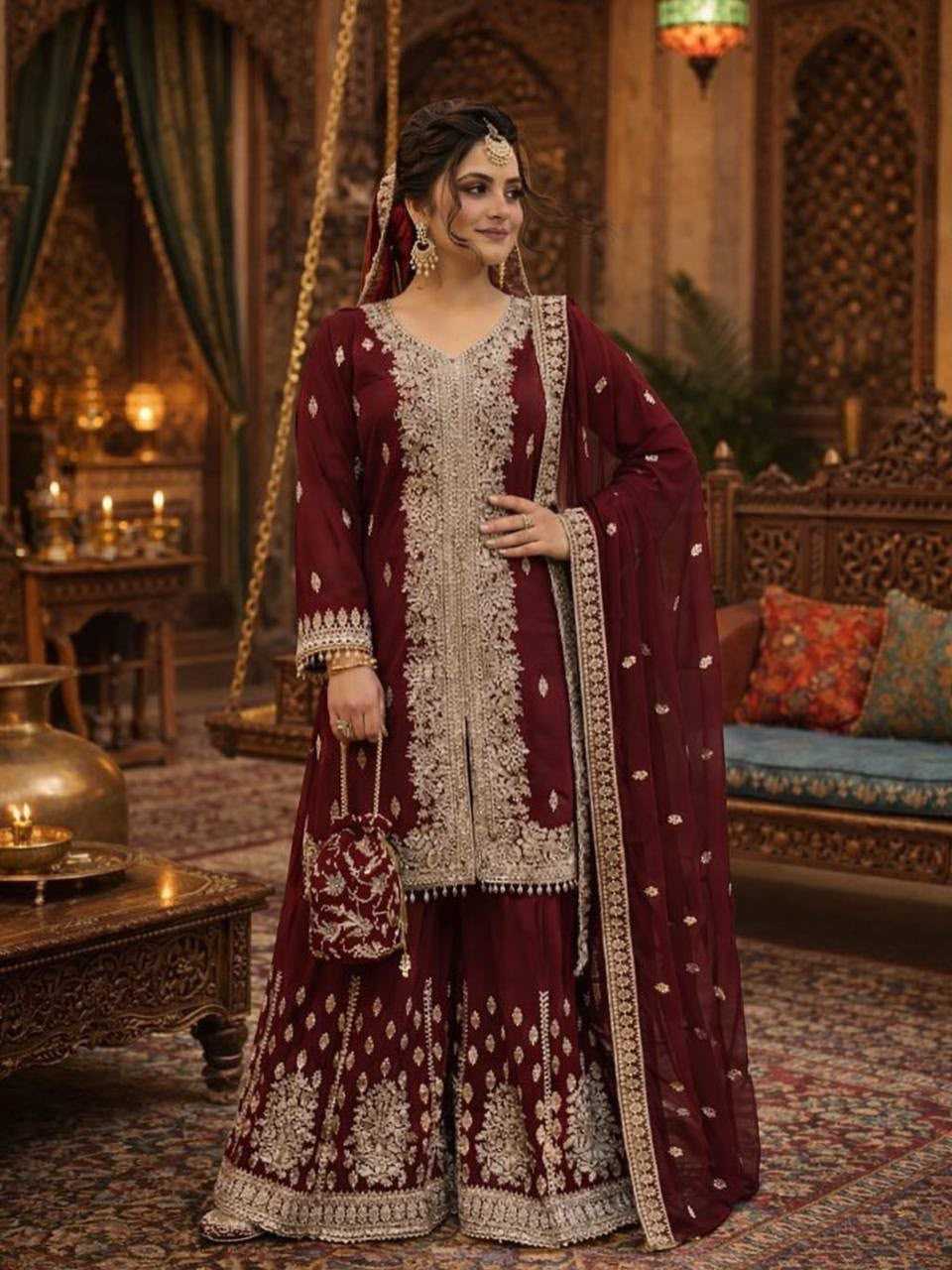YNF Wholesale Faux Georgette Palazzo Suit  | Surat Manufacturer